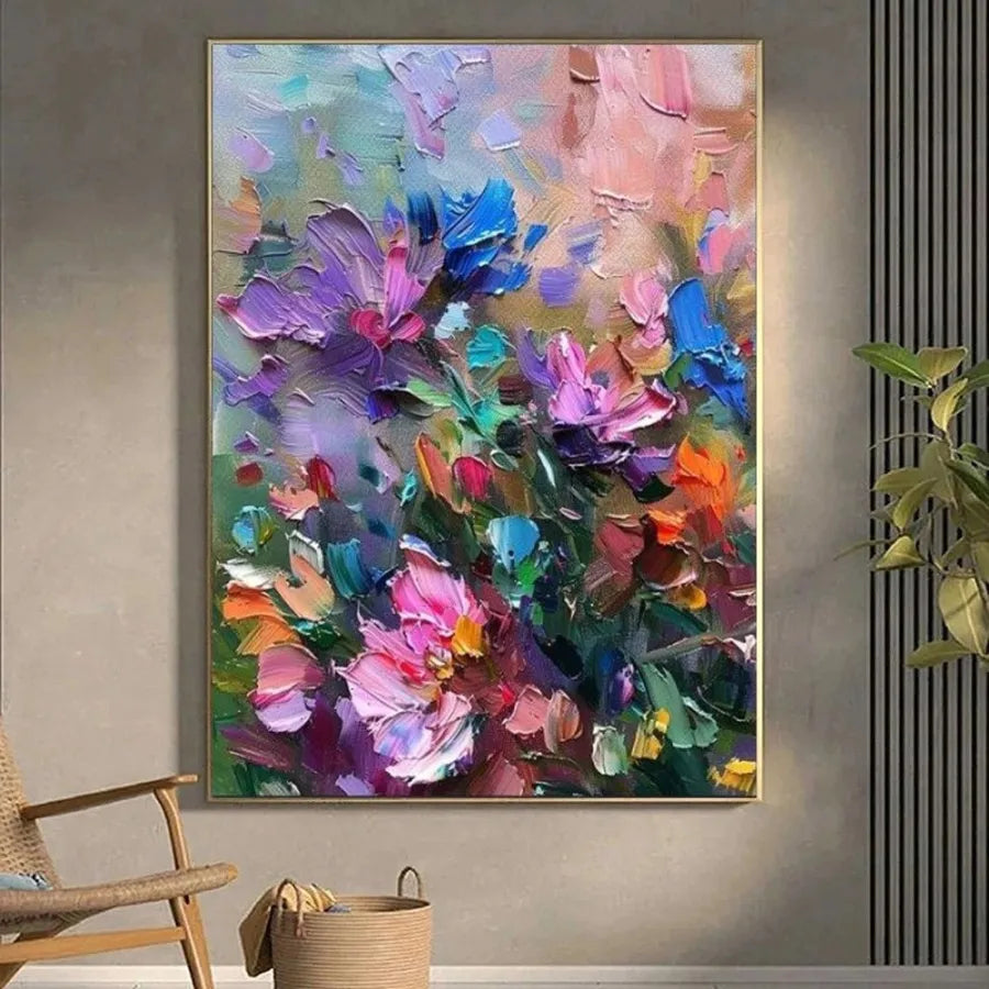 Colorful Textured Flower Vibrant Floral Oil Painting