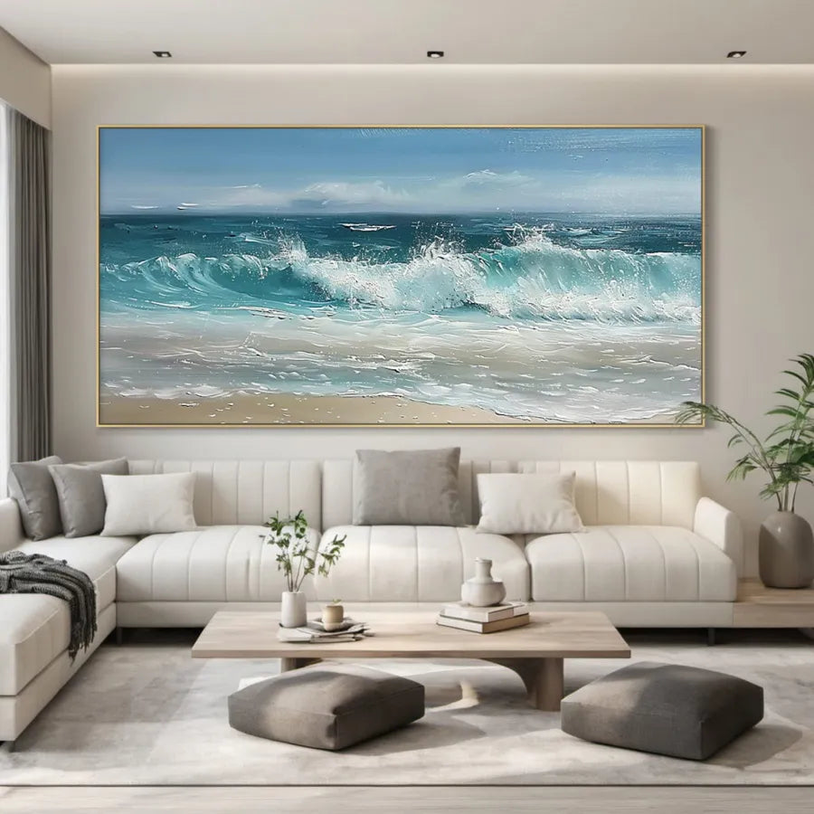Blue & White Coastal Beach Textured Wall Art - Shoreline Serenity