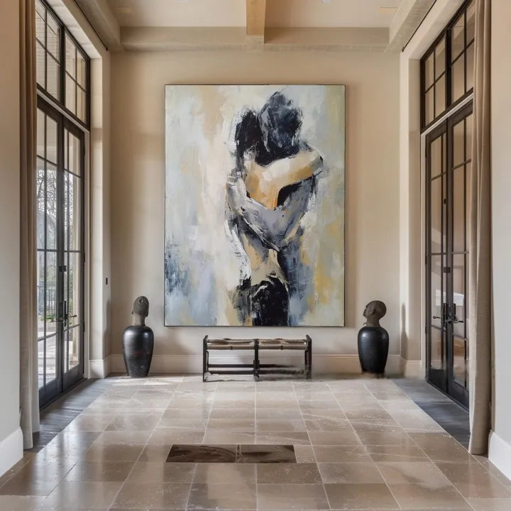 Abstract Couple Figurative Wall Painting - Tender Embrace