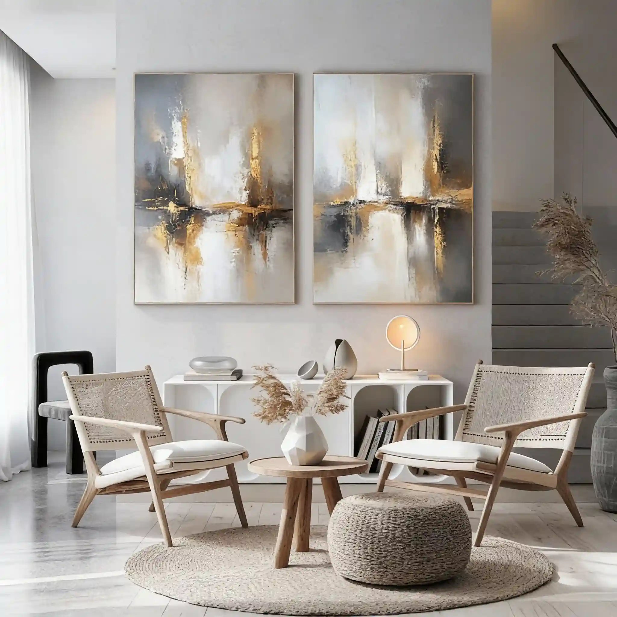 Golden Reflections Luxurious Abstract Art Set Of 2 #WS 041