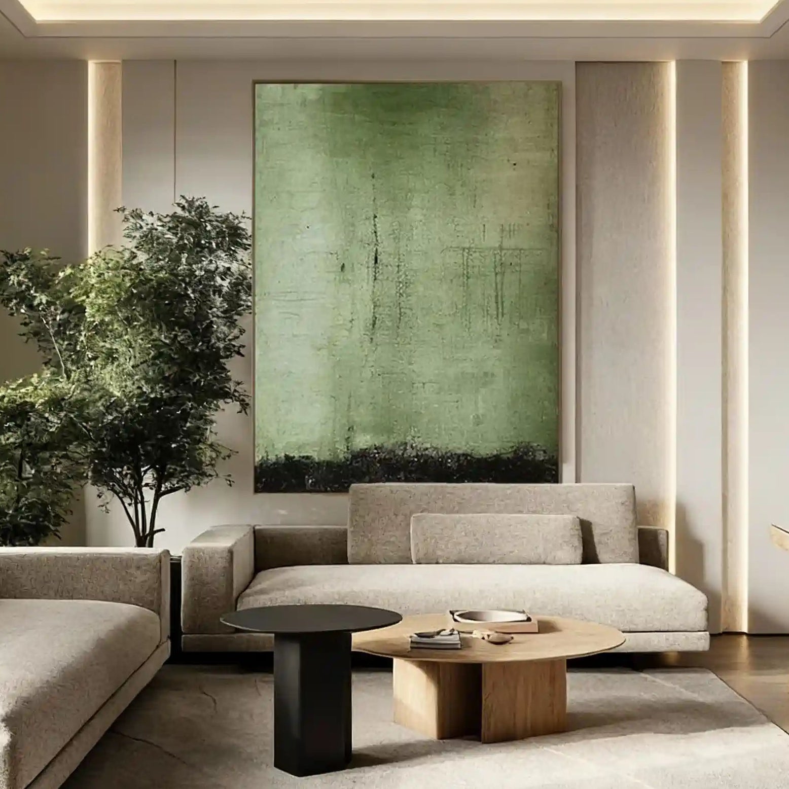 Minimalist Green Abstract Wall Art - Faint Realm of Green