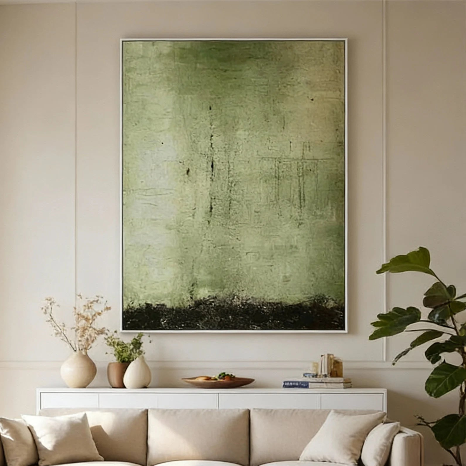 Minimalist Green Abstract Wall Art - Faint Realm of Green