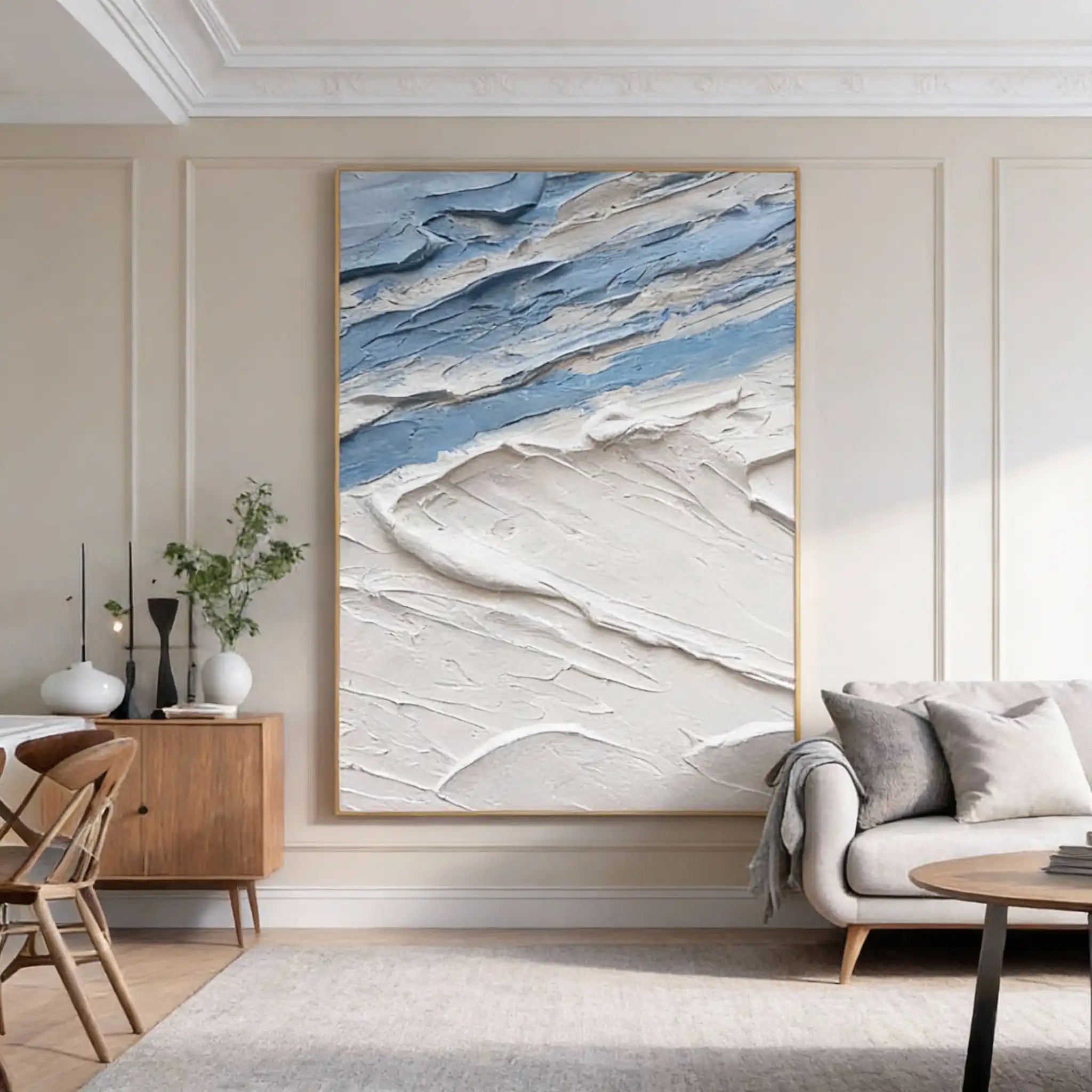 White and Blue Minimalist Textured Wall Art #WM011
