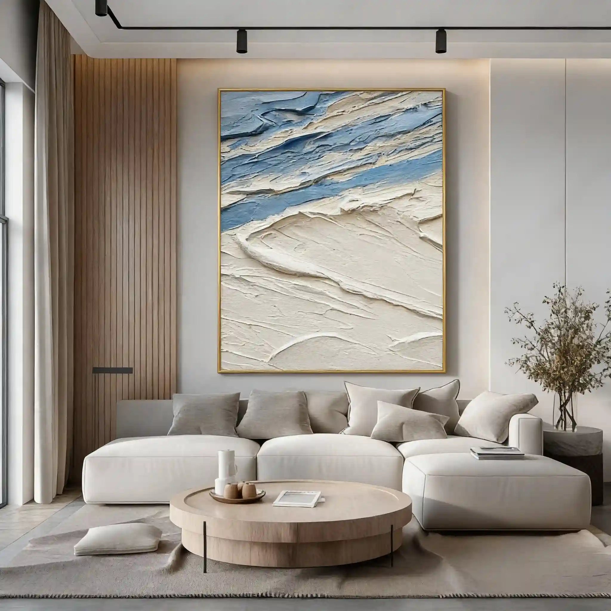 White and Blue Minimalist Textured Wall Art #WM011