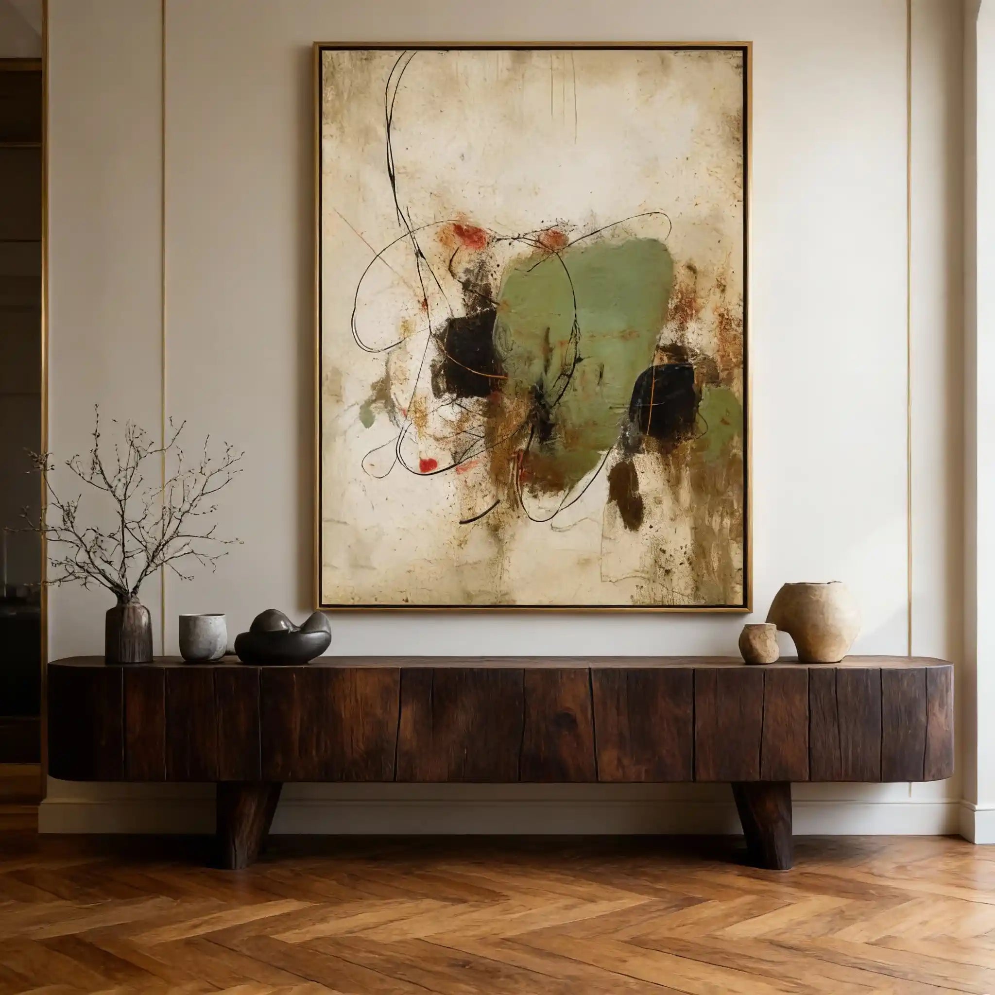 Green & Beige Abstract Textured Wall Painting #GB 012