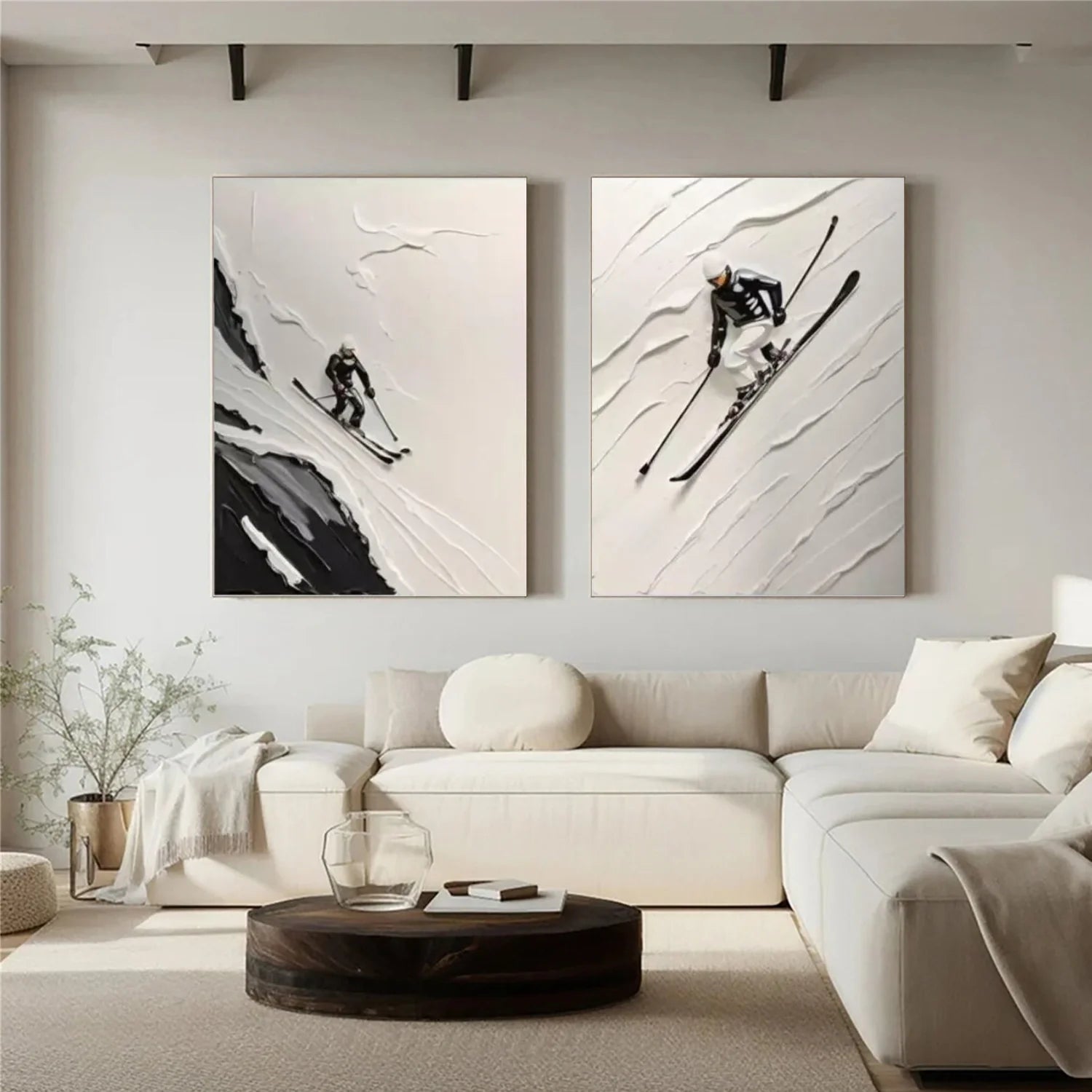 Skiing Sport Textured Wall Art Set of 2 #SA039
