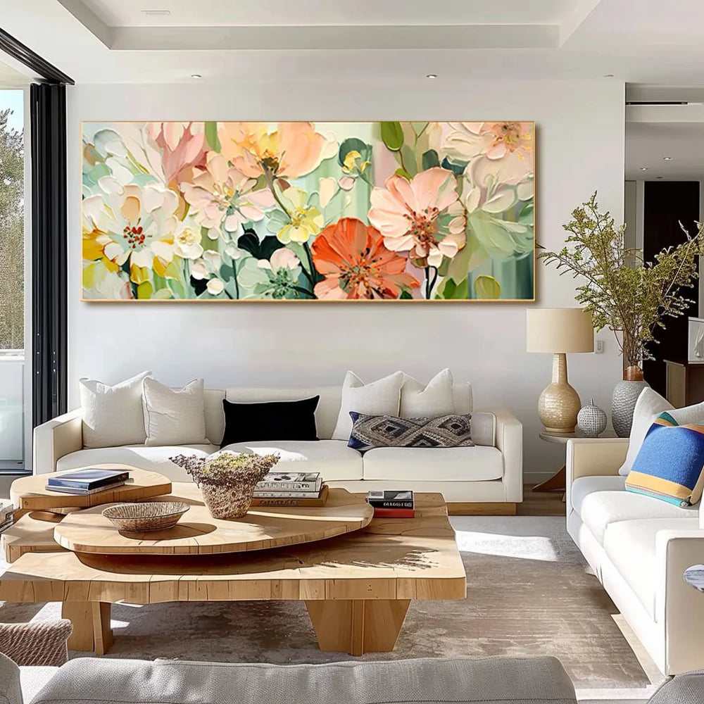 Panoramic Colorful Flower Textured Oil Painting #TX010