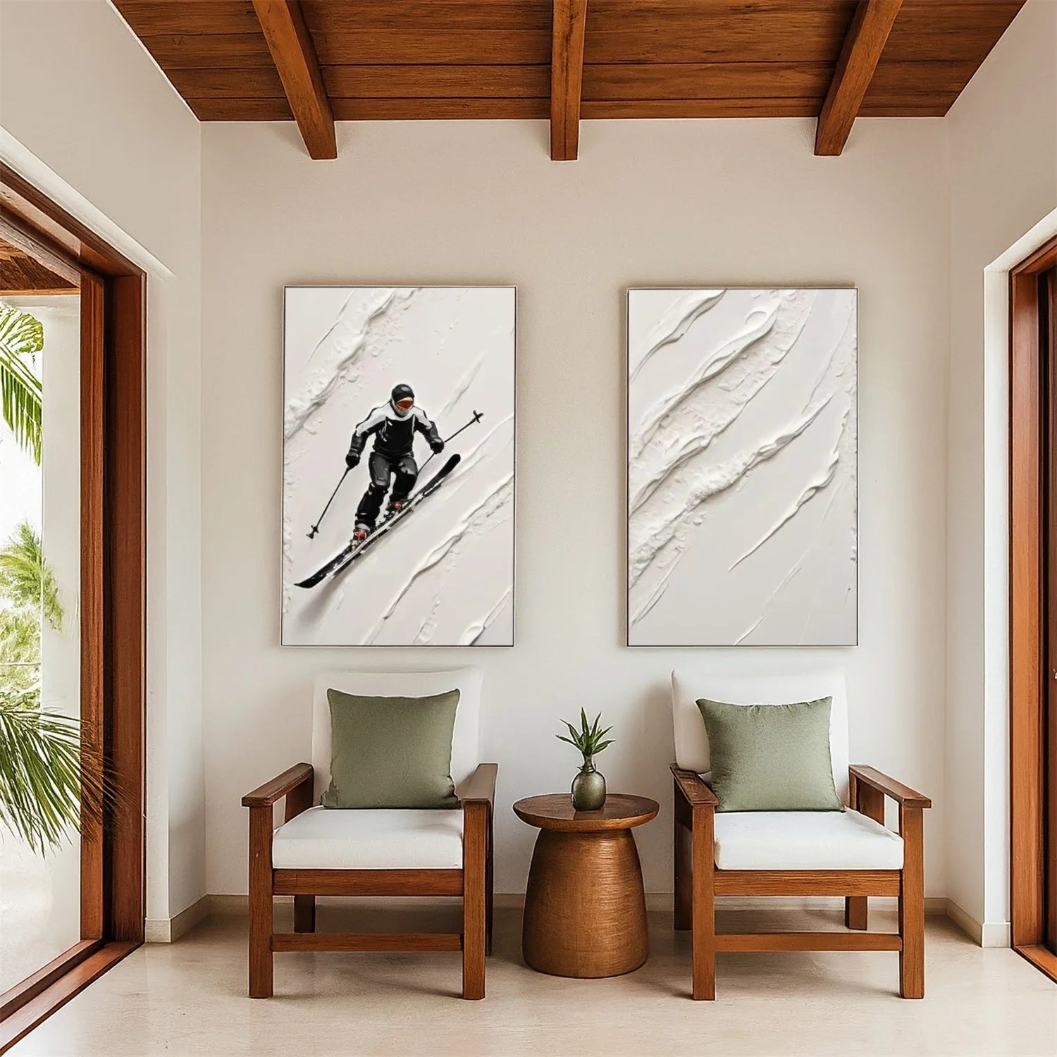 Skiing Sport Textured Wall Art Set of 2 #SA040