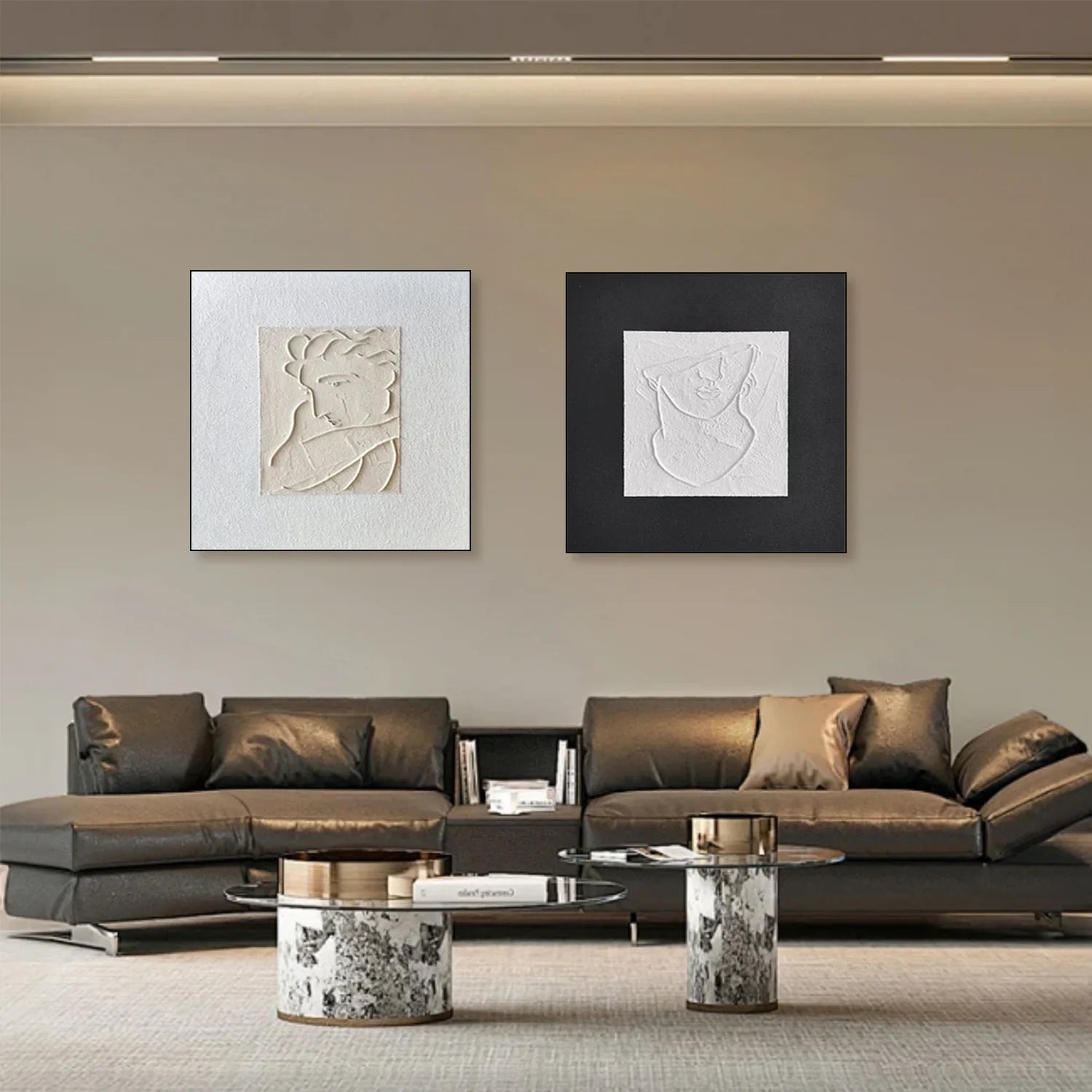 Black and White Minimalist Textured Canvas Art Set of 2 #MZ103