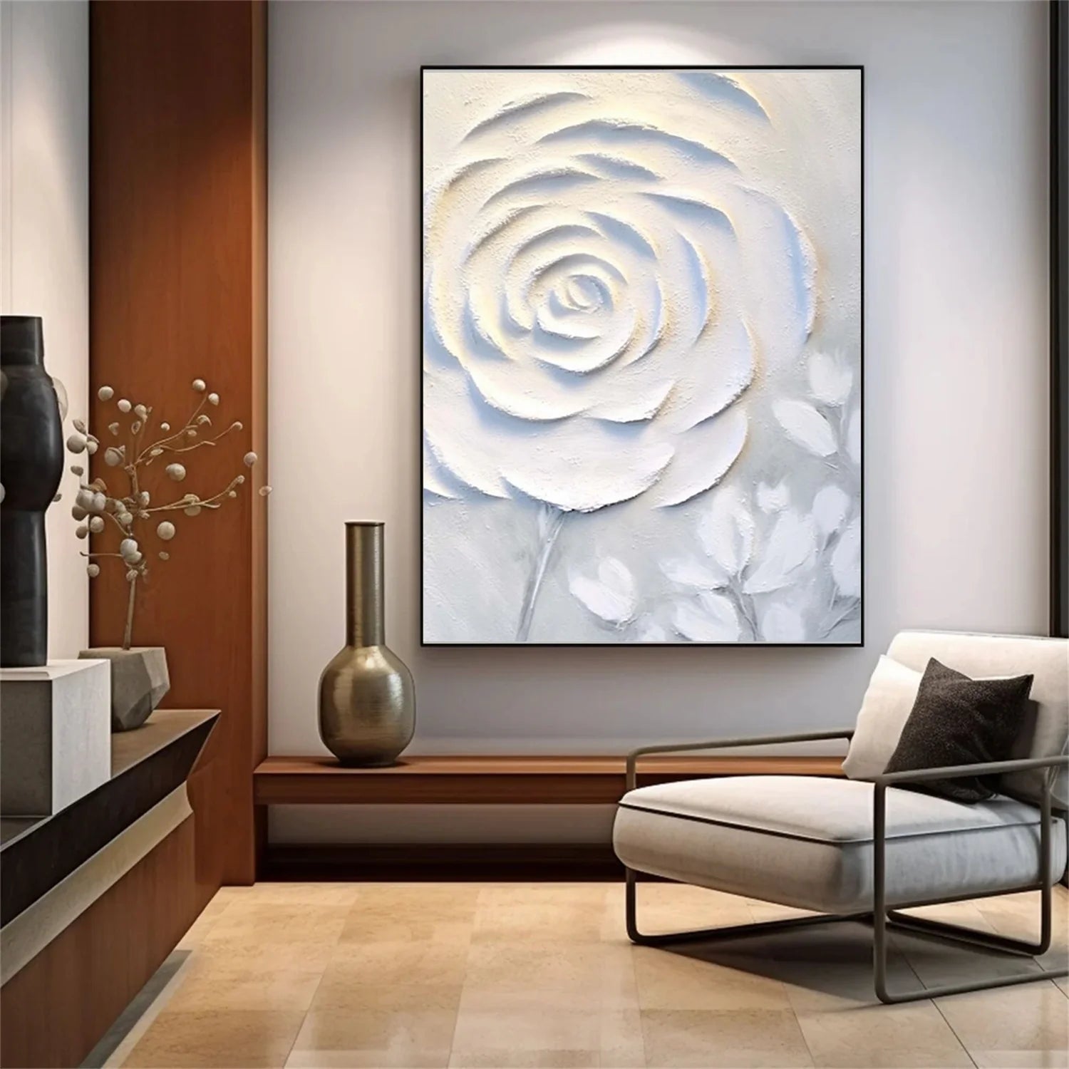 White Flower & Tree Abstract Textured Wall Art #ML139