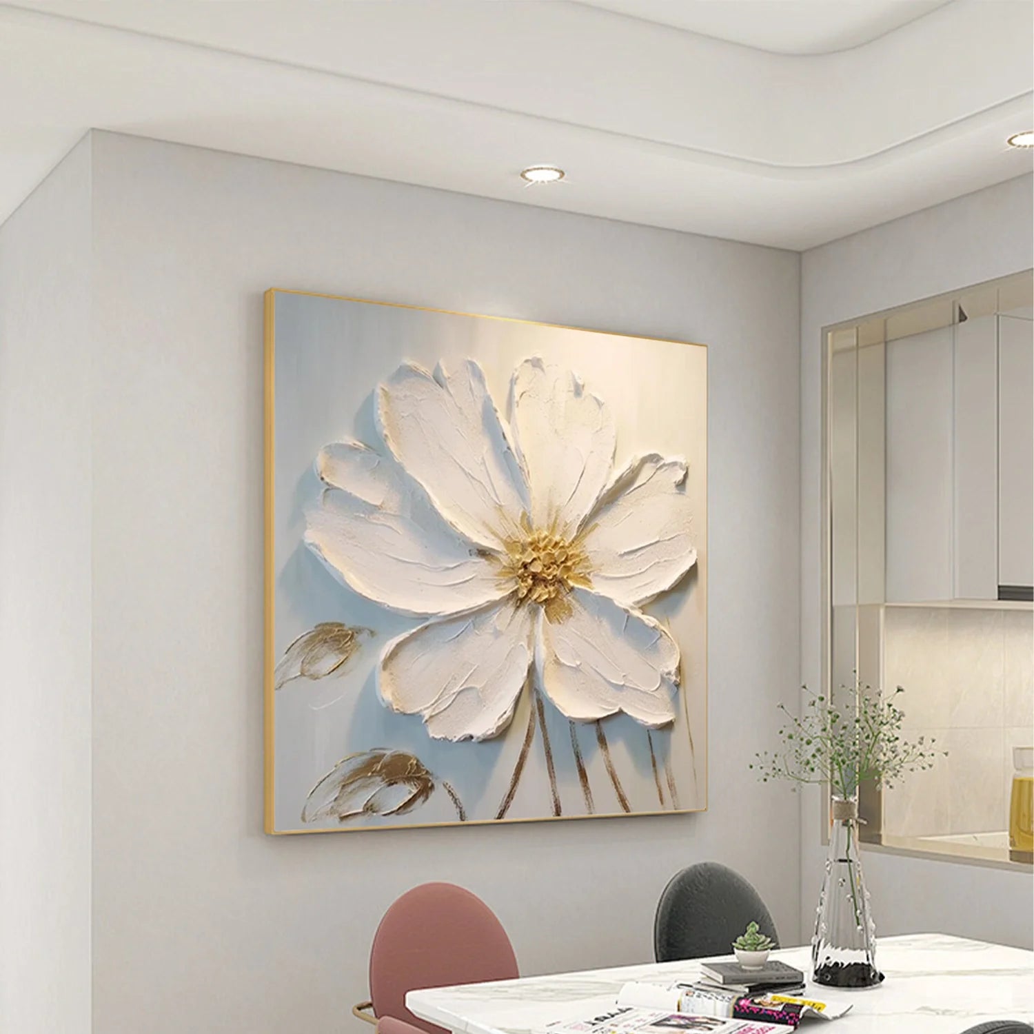 White Flower & Tree Abstract Textured Wall Art #ML136