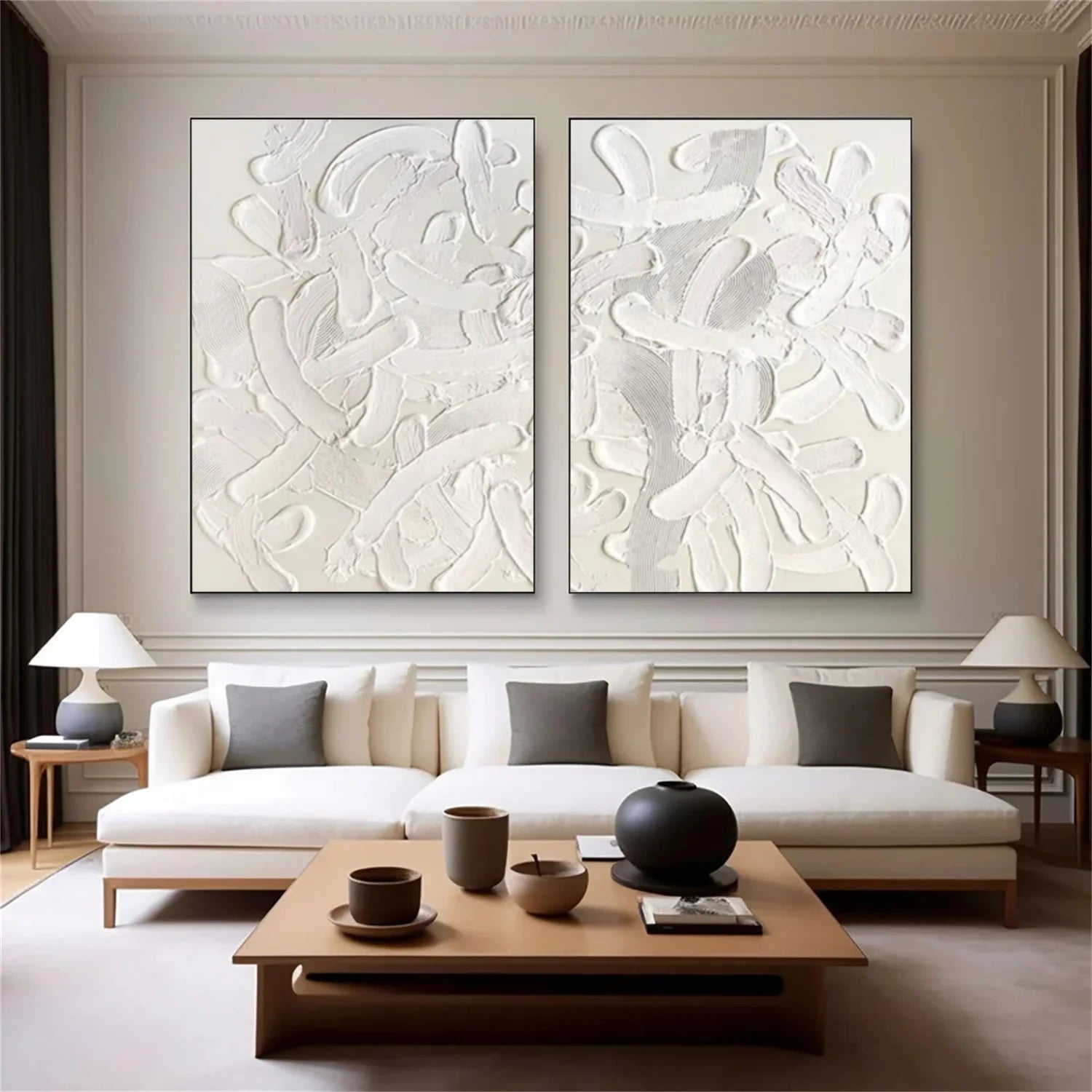 White Minimalist Textured Canvas Art Set of 2 #MM291