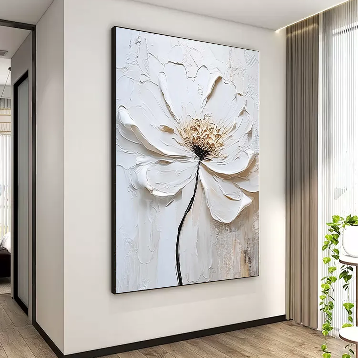 White Flower & Tree Abstract Textured Wall Art #ML129