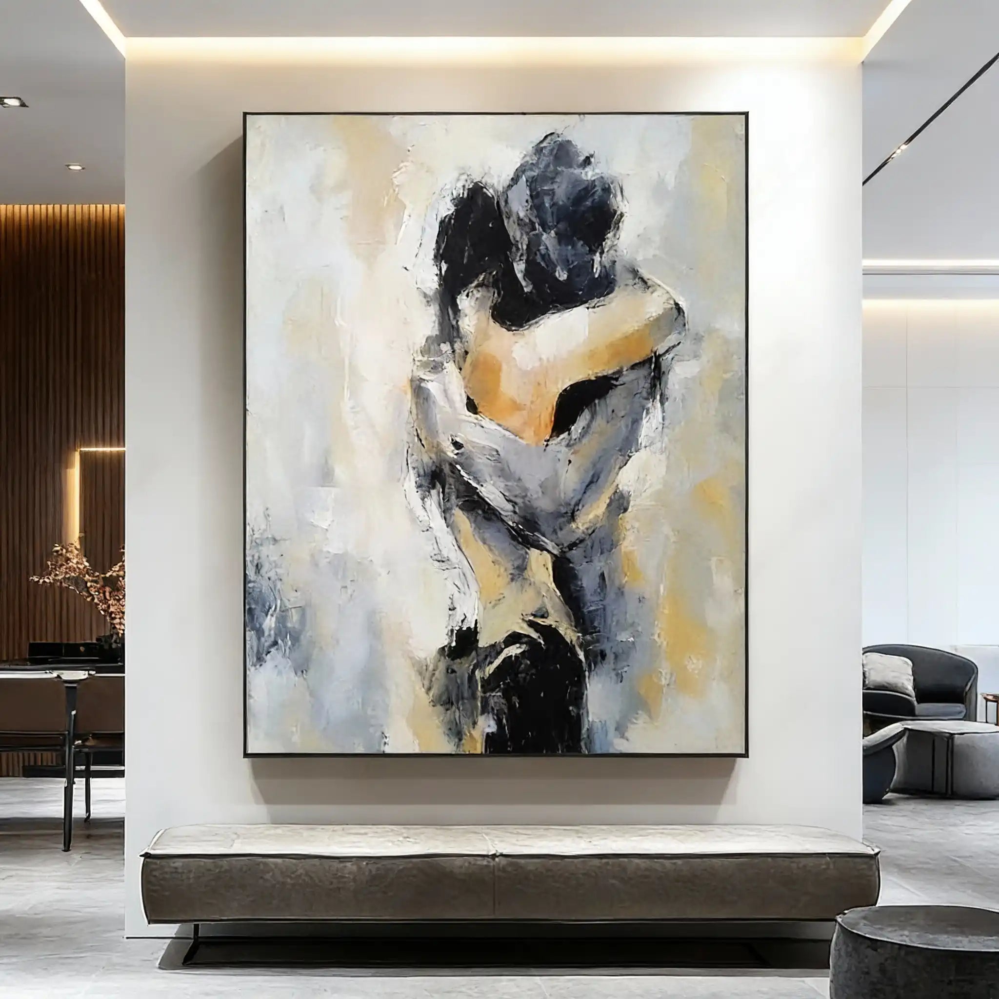 Abstract Couple Figurative Wall Painting - Tender Embrace