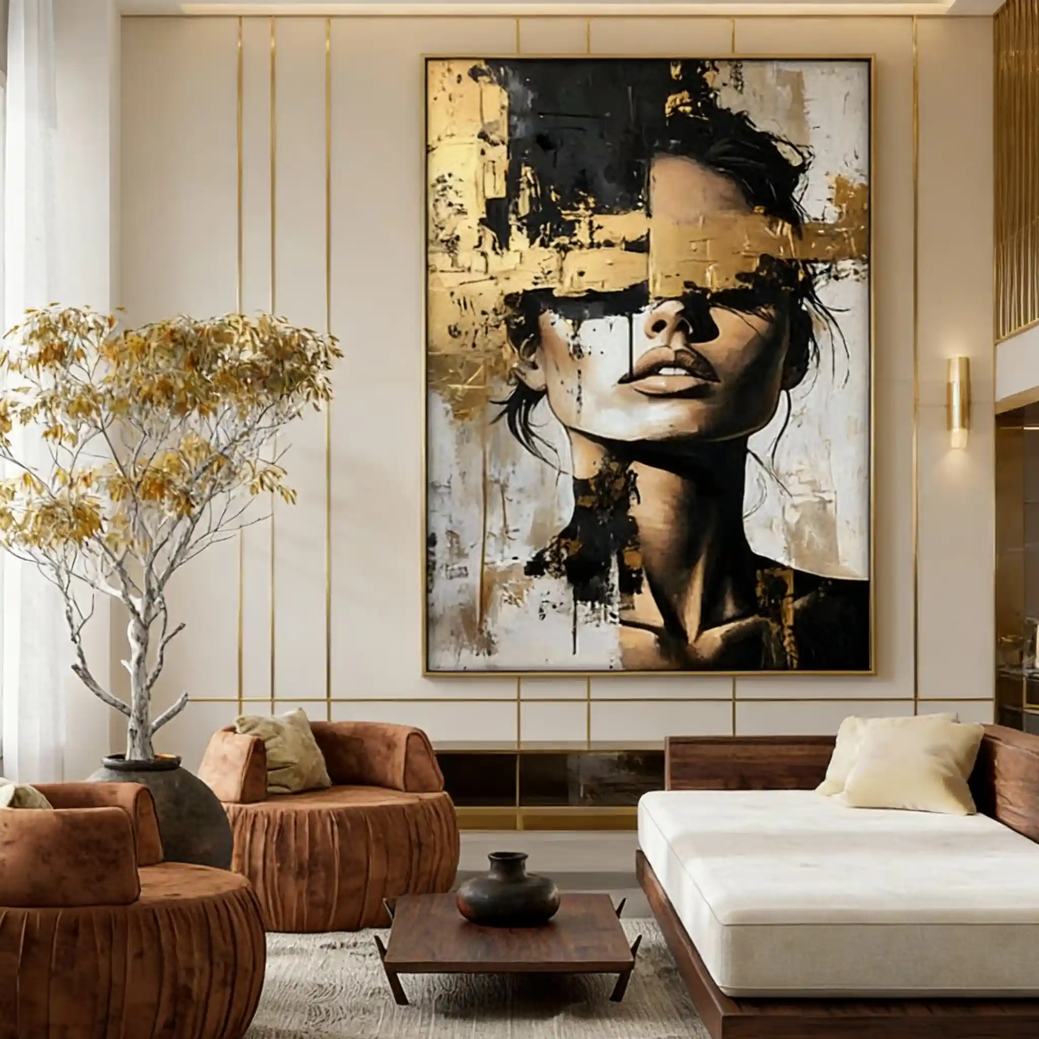 Abstract Figurative Oil Painting - Gilded Gaze
