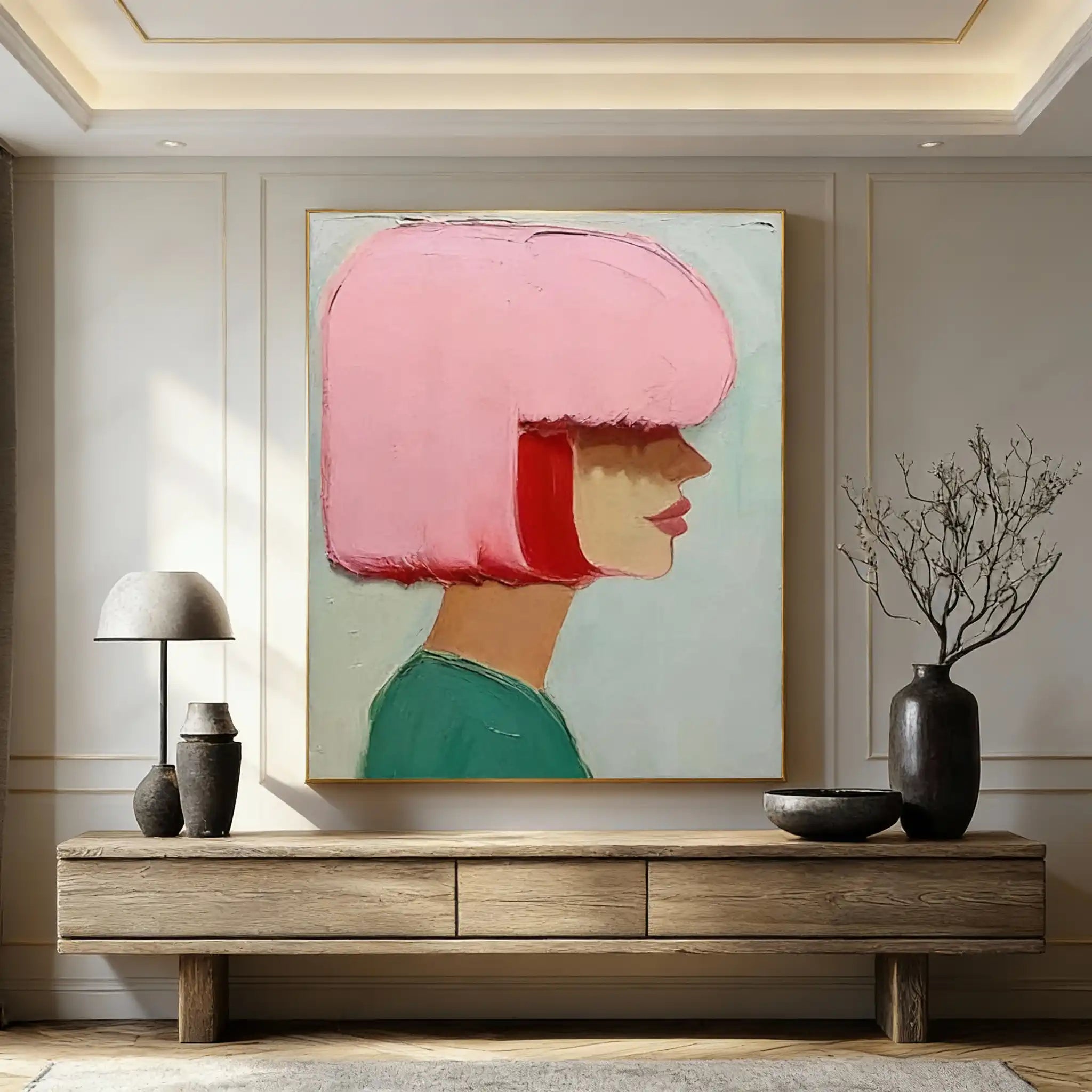 Pink & Green Minimalist Oil Painting #ML011