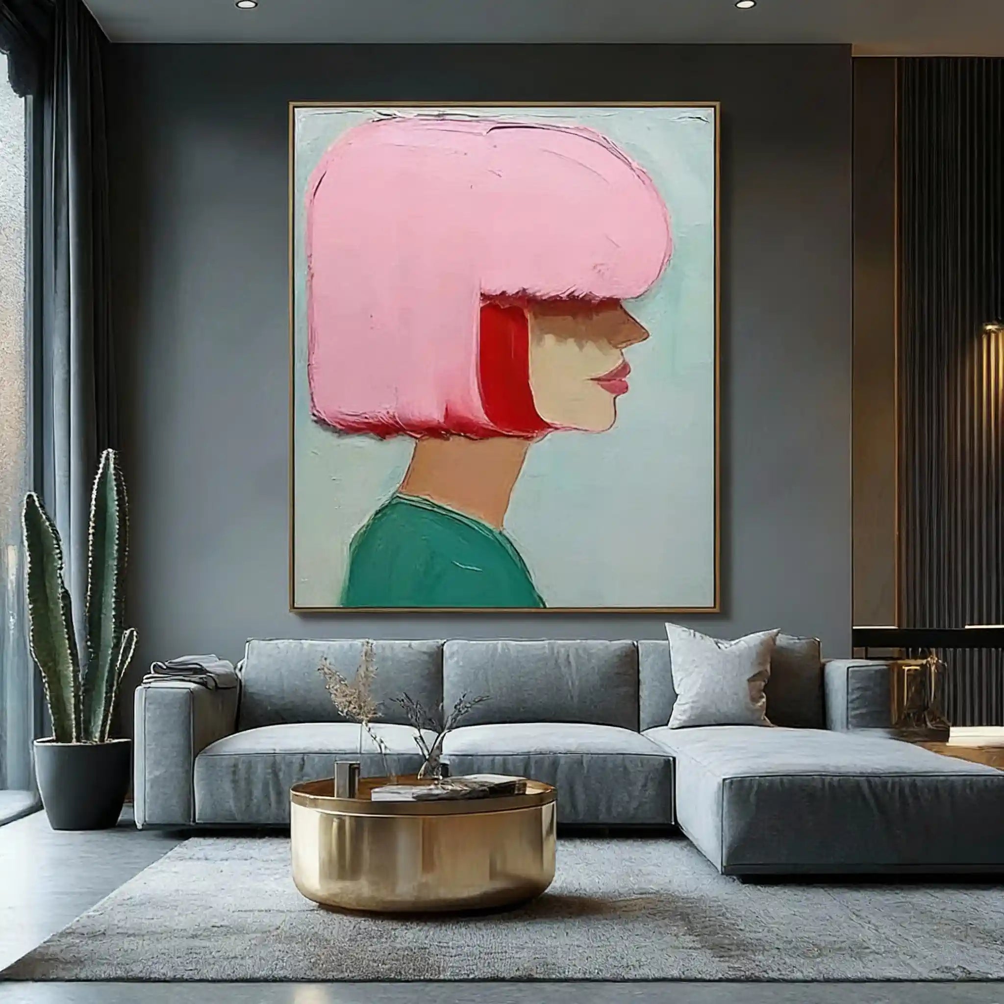 Pink & Green Minimalist Oil Painting #ML011