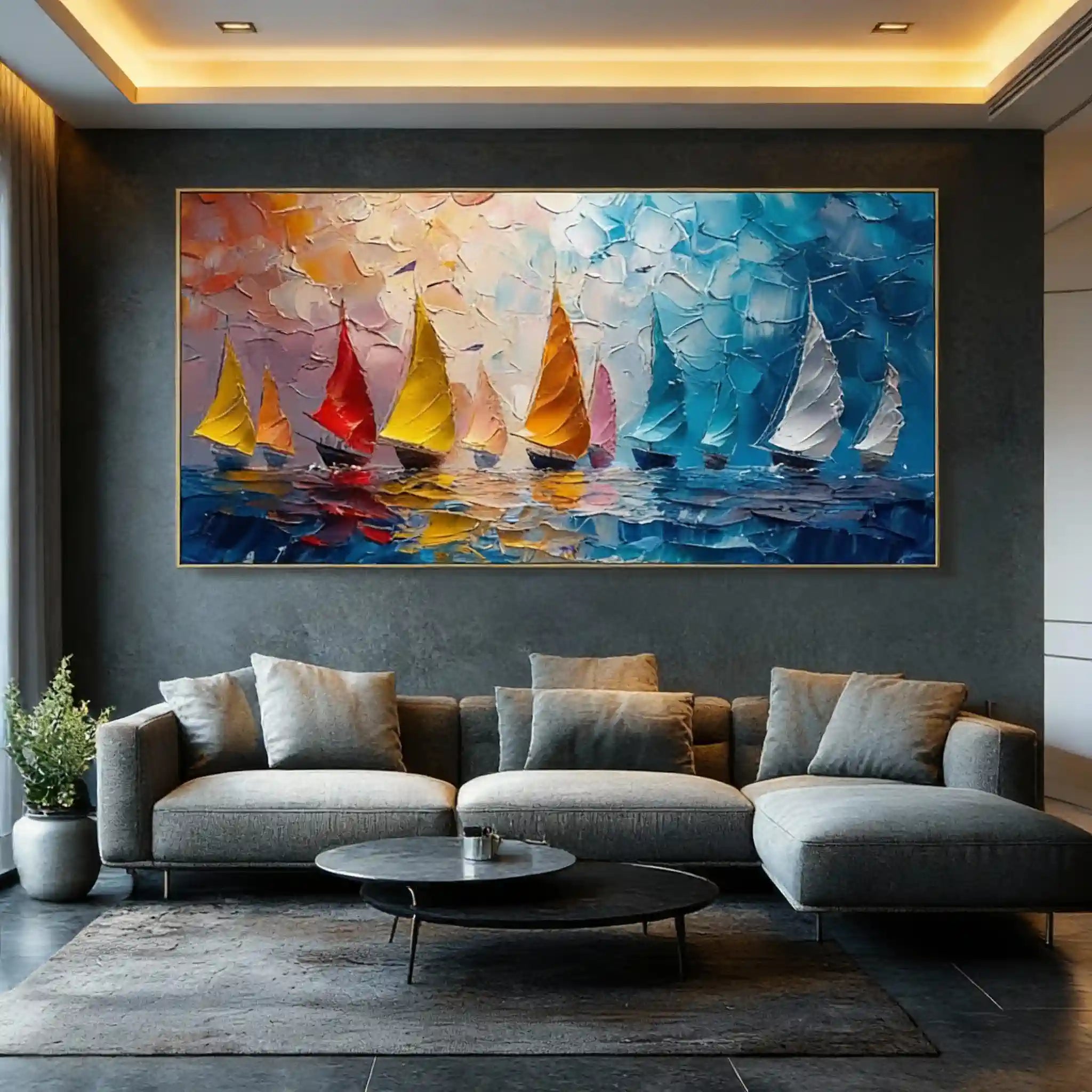Colorful Ocean Textured Wall Painting - Sailing Dreams