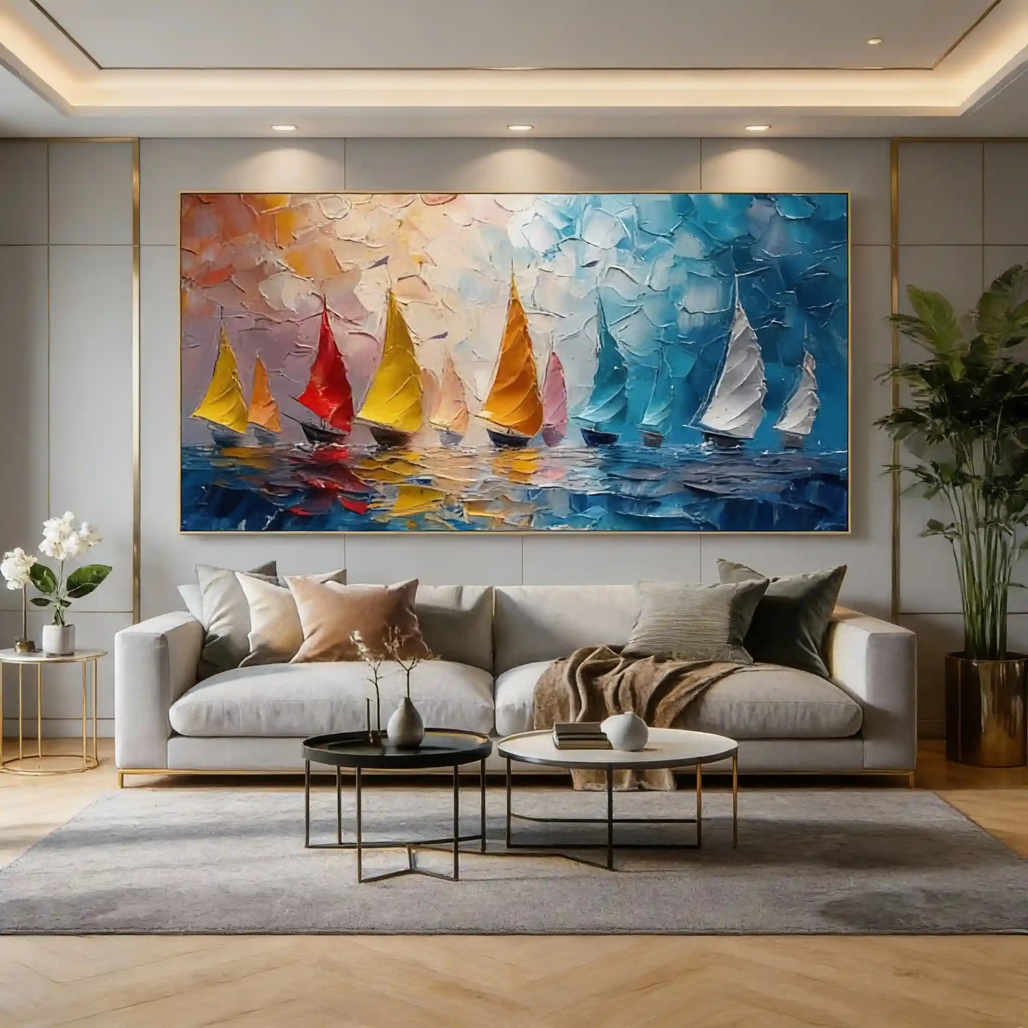 Colorful Ocean Textured Wall Painting - Sailing Dreams