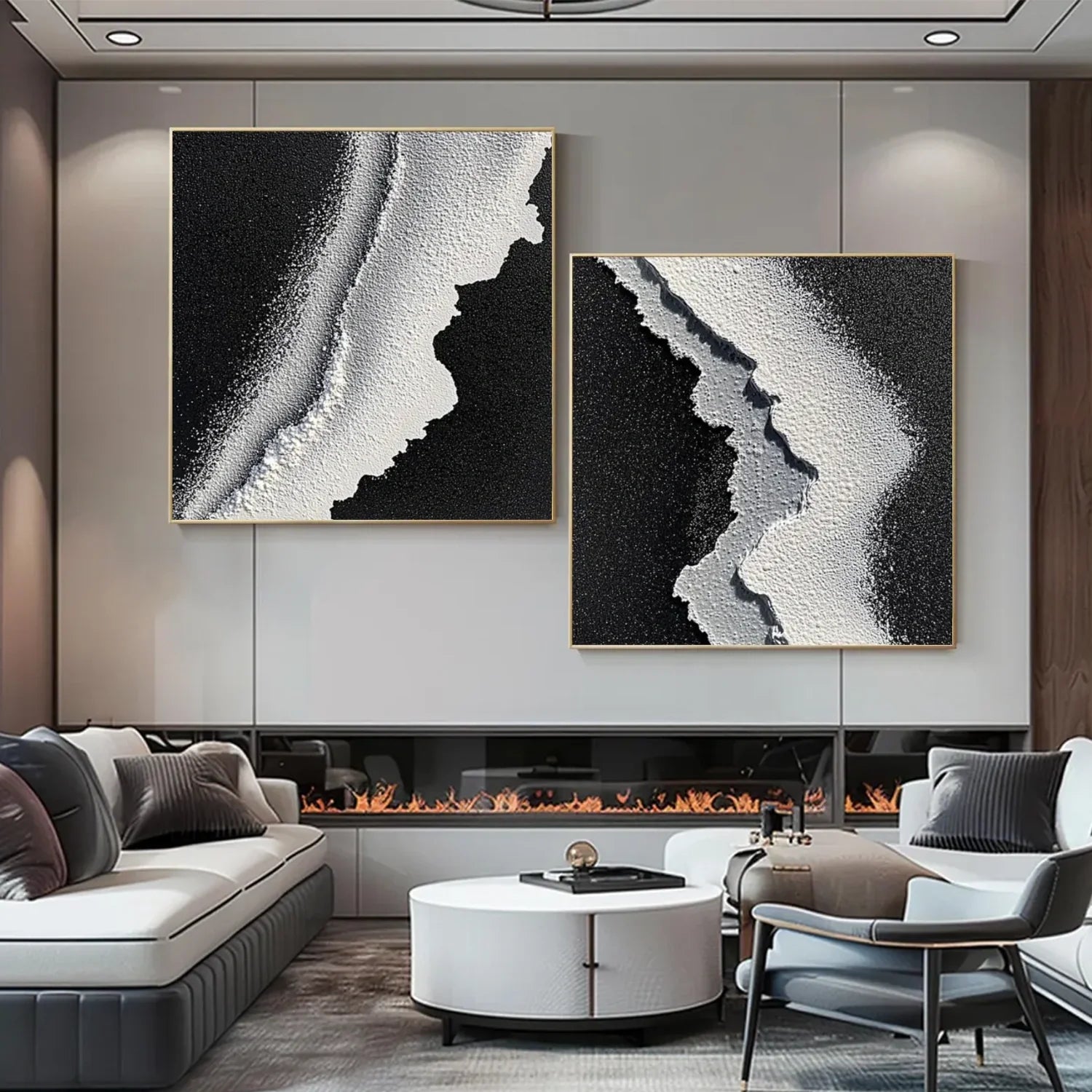 Black and White Minimalist Textured Canvas Art Set of 2 #MZ118
