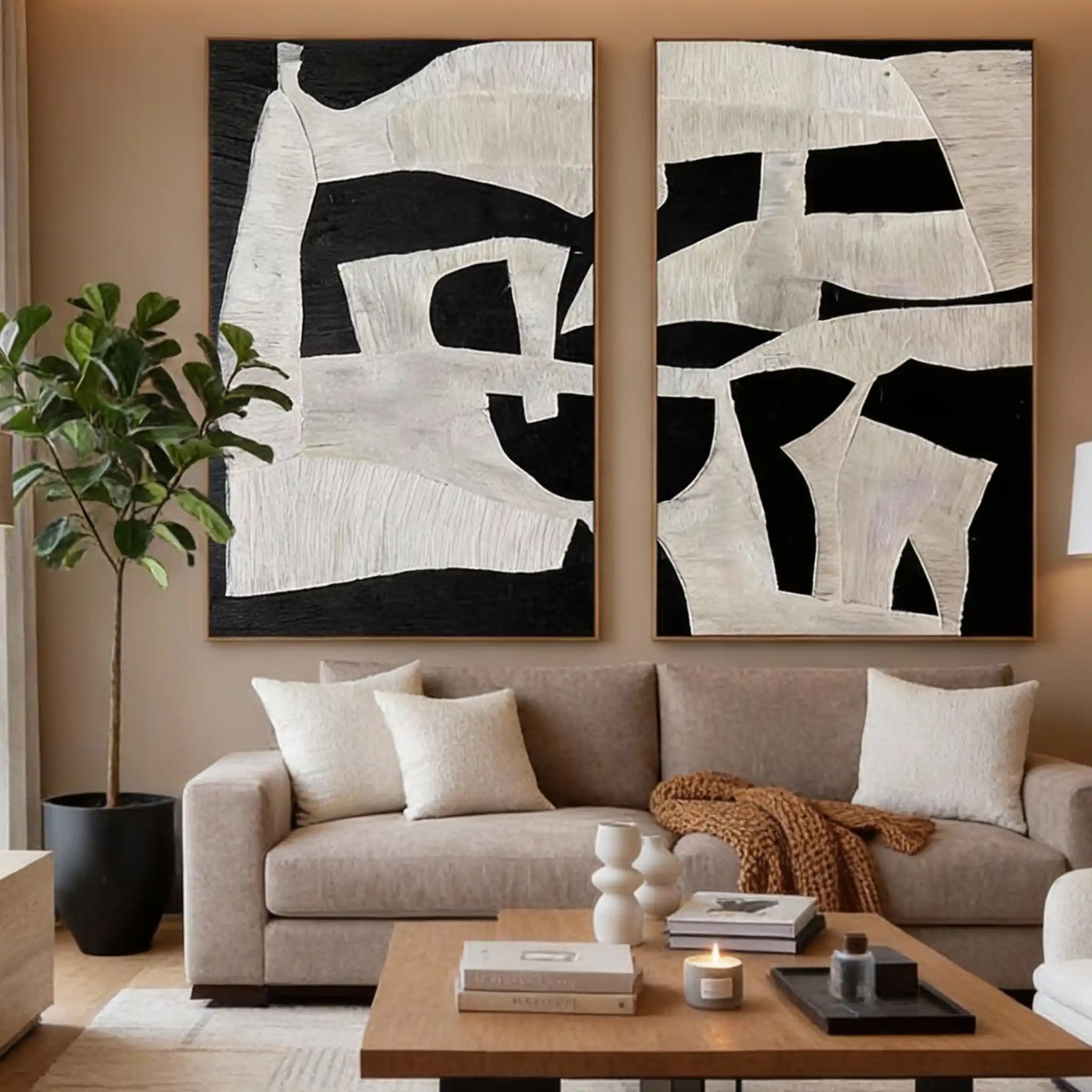 Black & White Abstract Wabi Sabi Painting SET OF 2 #AVG 012