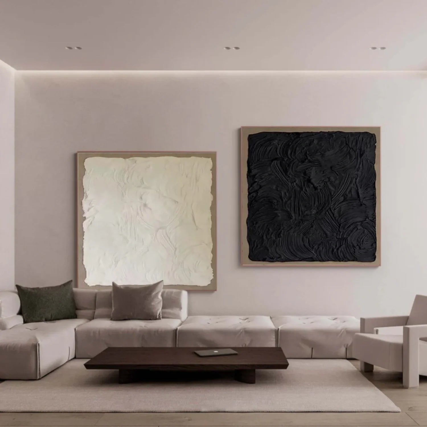 Black and White Minimalist Textured Canvas Art Set of 2 #MM264