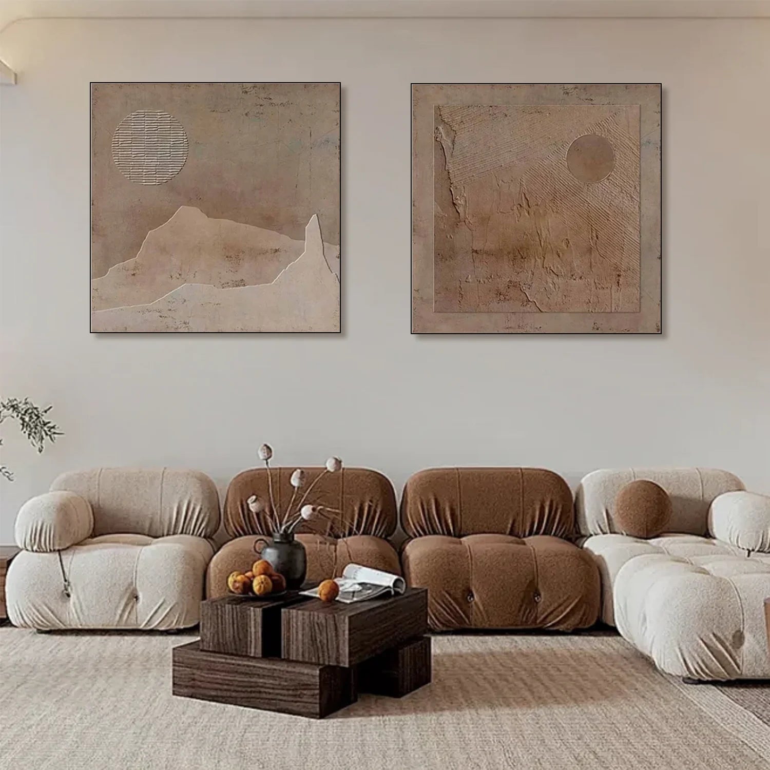 Beige and Brown Wabi Sabi Textured Canvas Art Set of 2 #WS640