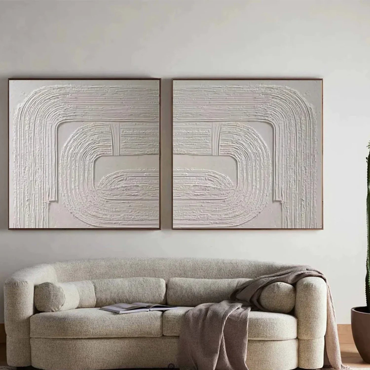 White Minimalist Textured Canvas Art Set of 2 #MZ116