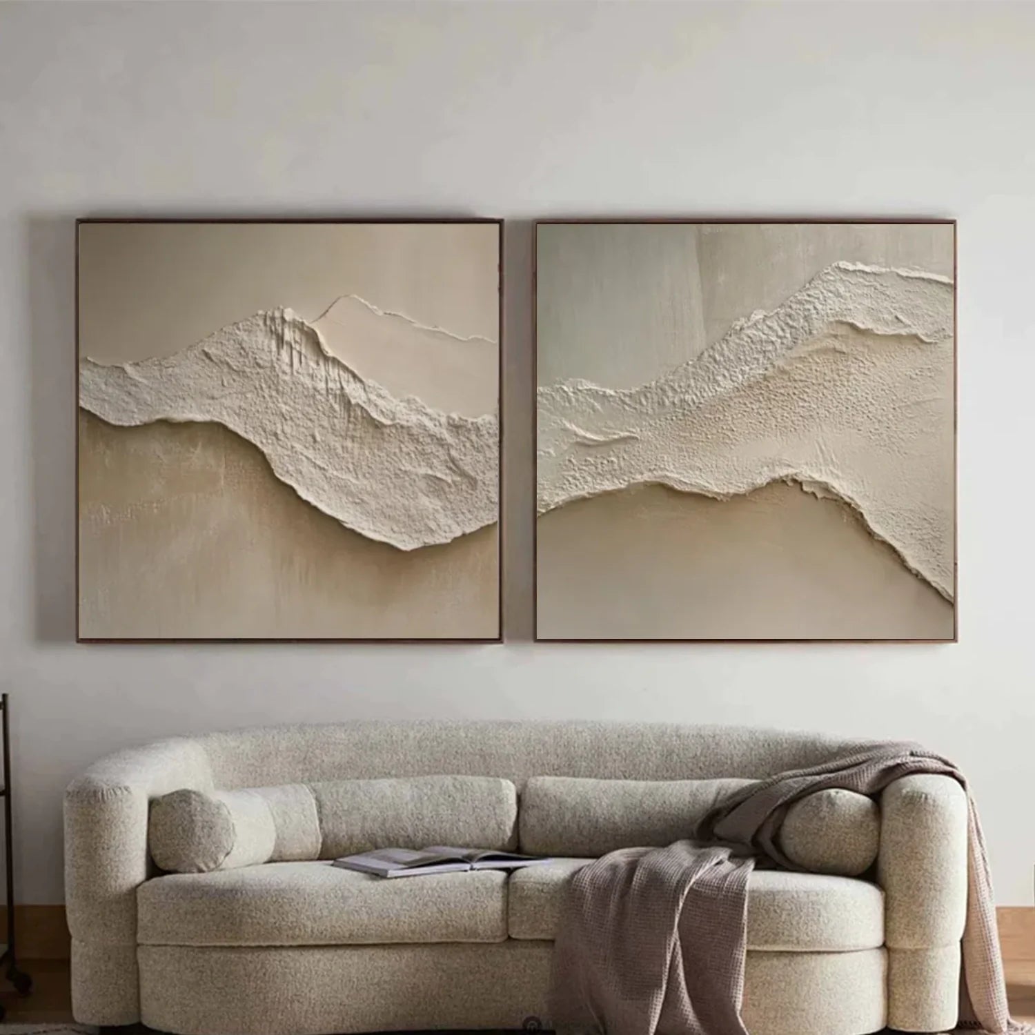 Beige and Brown Minimalist Textured Canvas Art Set of 2 #MZ117