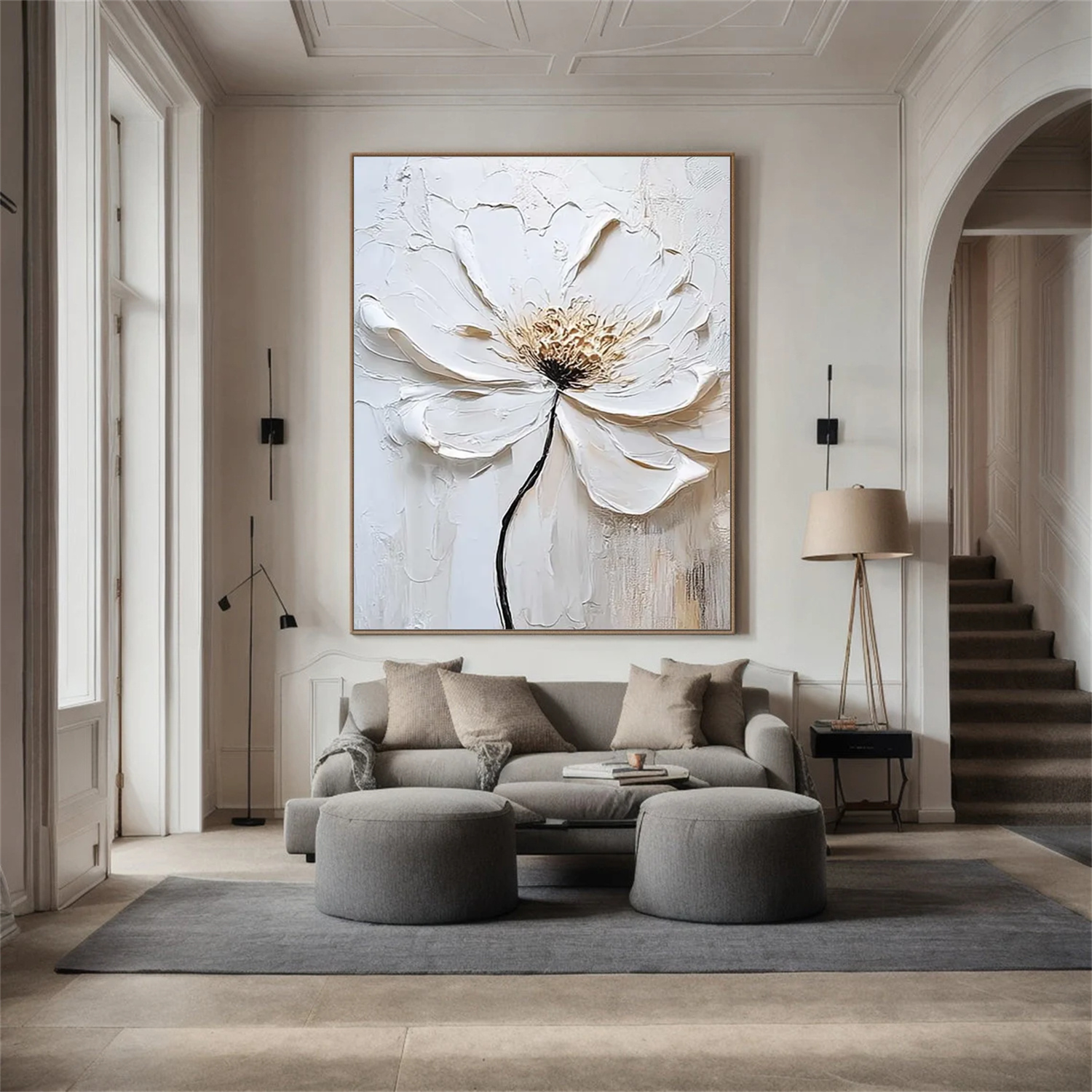 White Flower & Tree Abstract Textured Wall Art #ML129