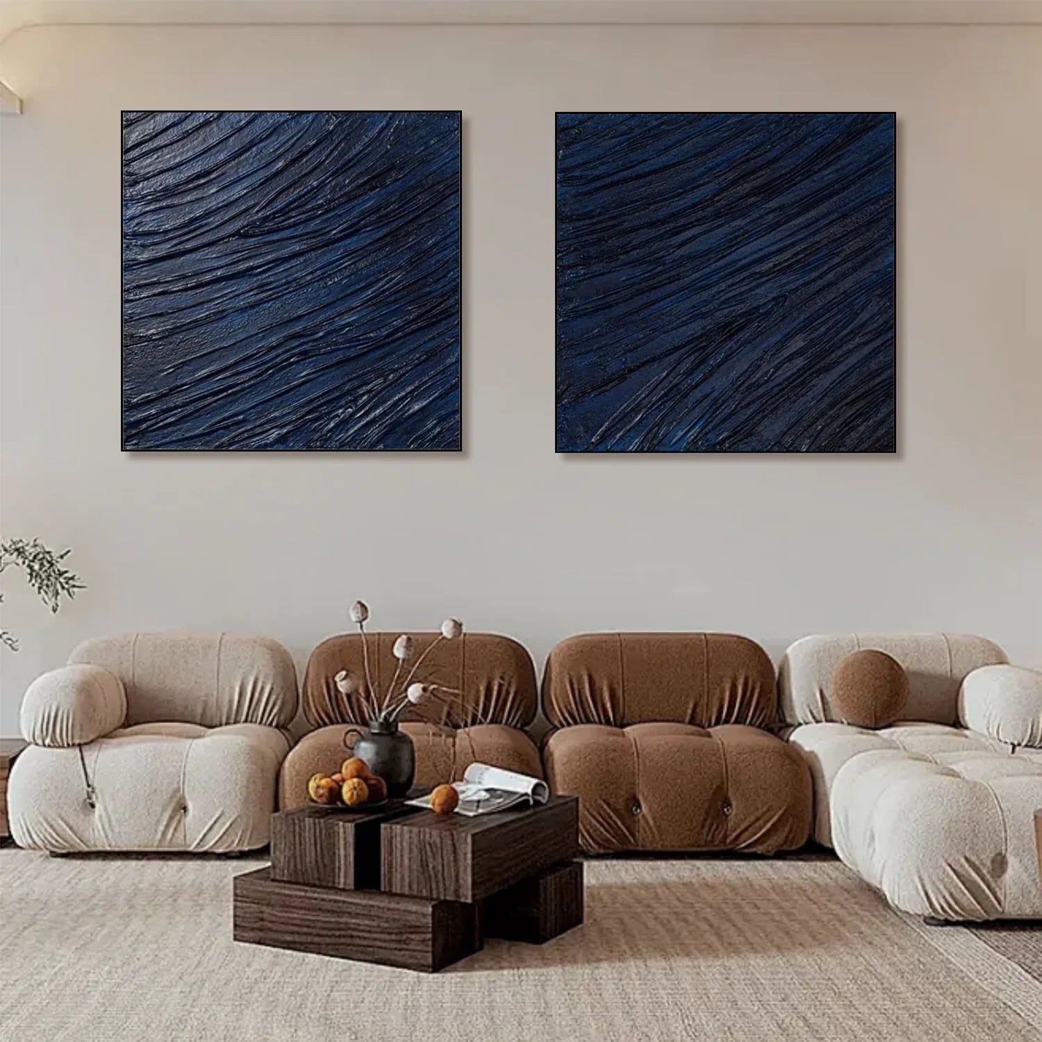 Blue Minimalist Textured Canvas Art Set of 2 #MZ104