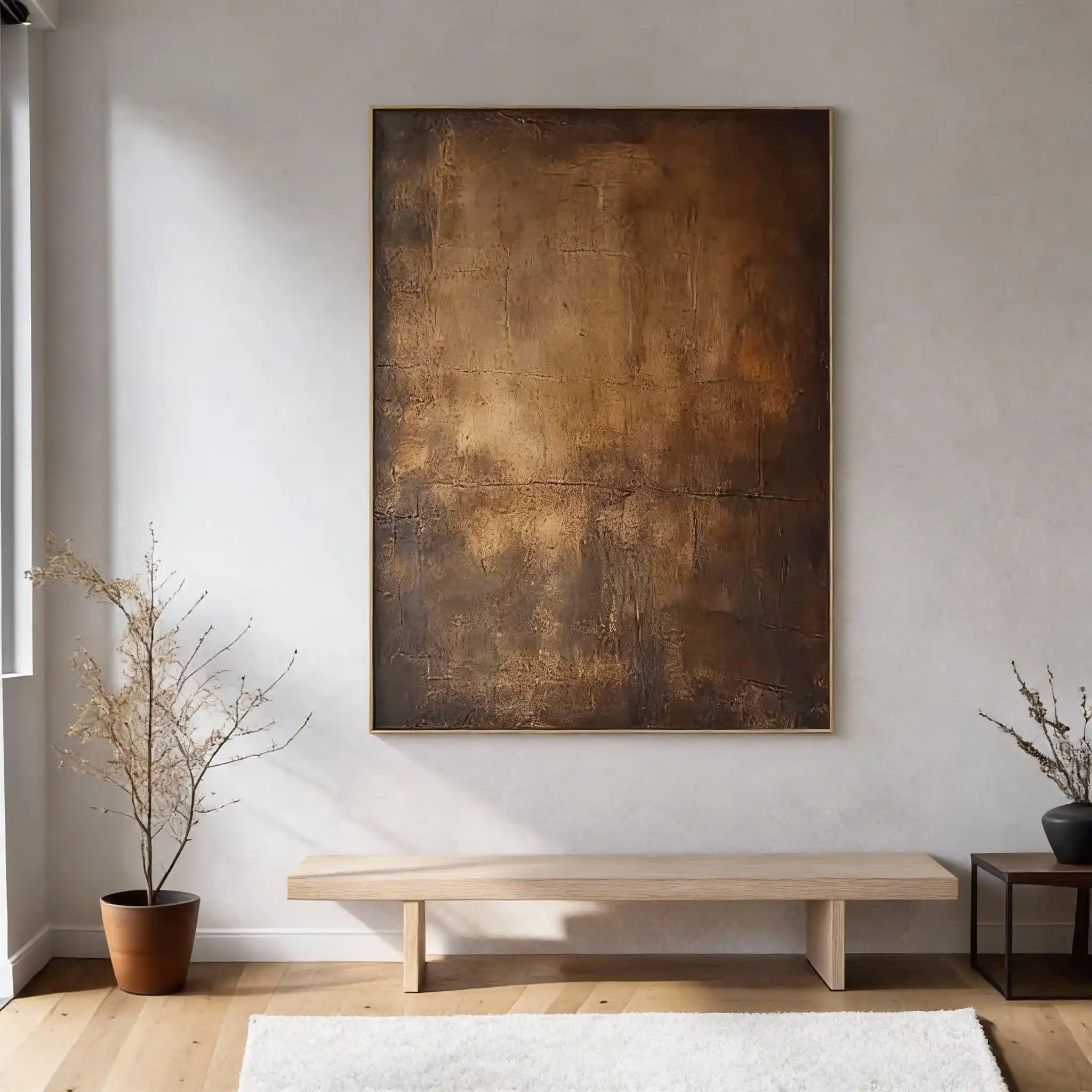 Textured Minimalist Bronze Abstract Wall Art "Worn Down"