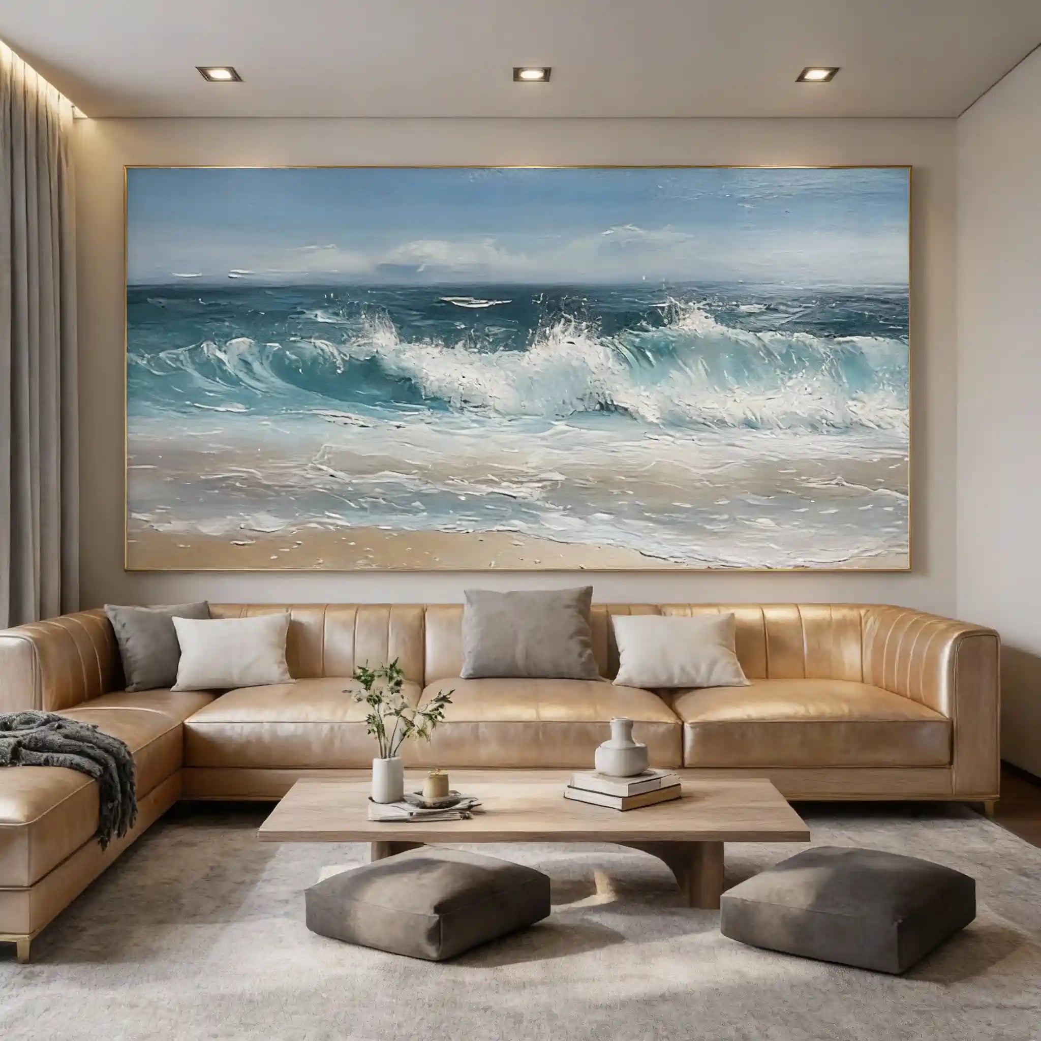 Blue & White Coastal Beach Textured Wall Art - Shoreline Serenity