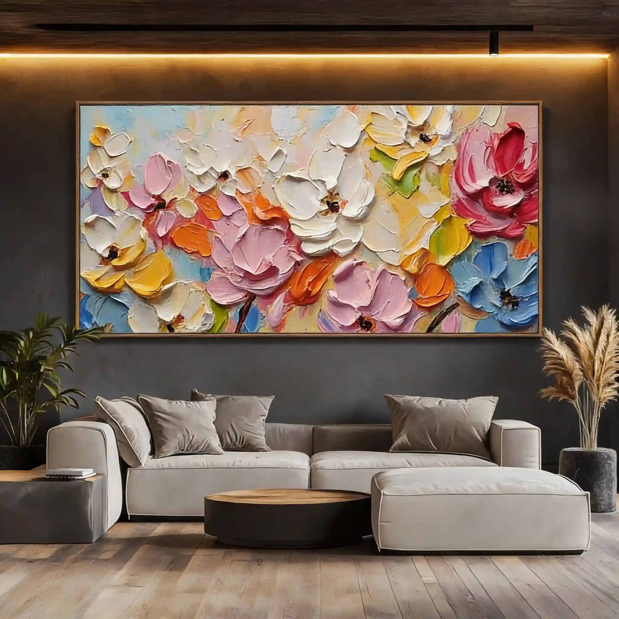 Colorful Flower Textured Painting Canvas #FP046