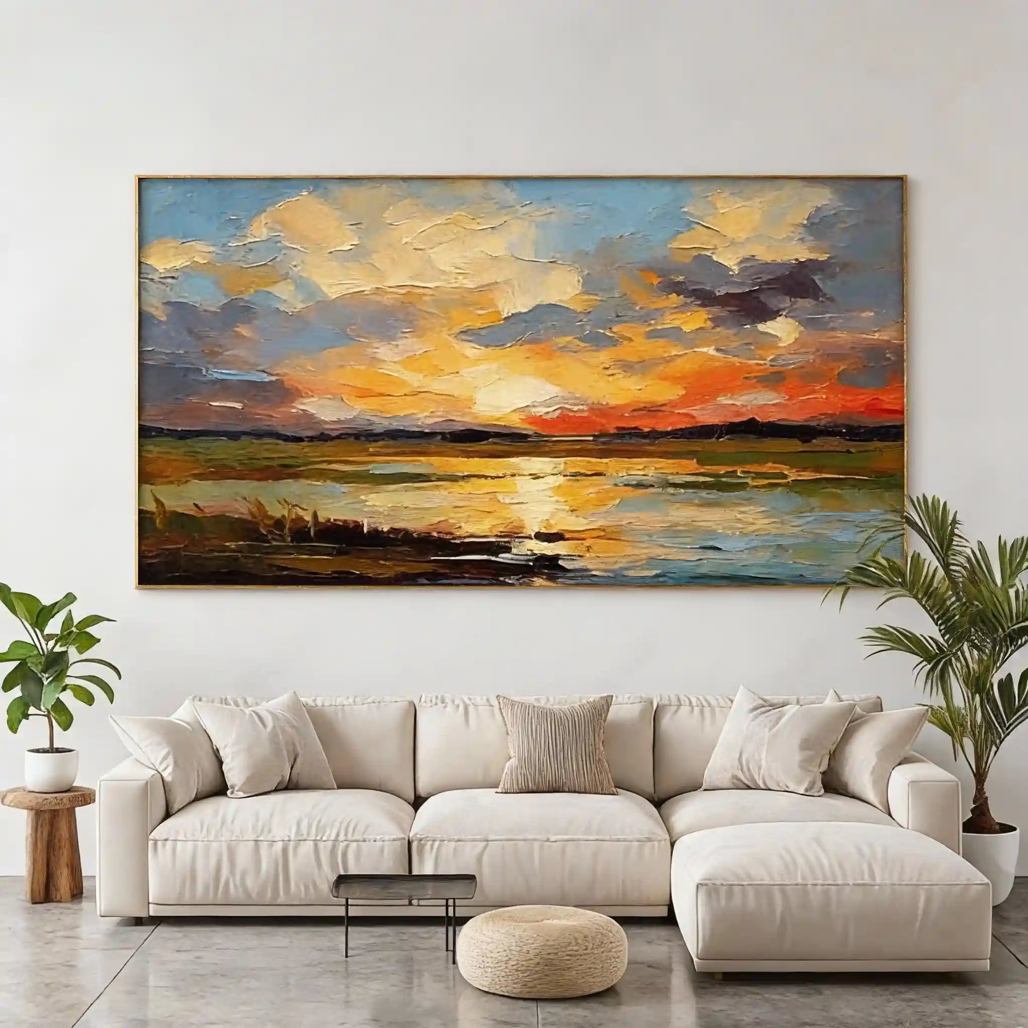 Textured Minimalist Wall Art Painting - Sunset Reflection