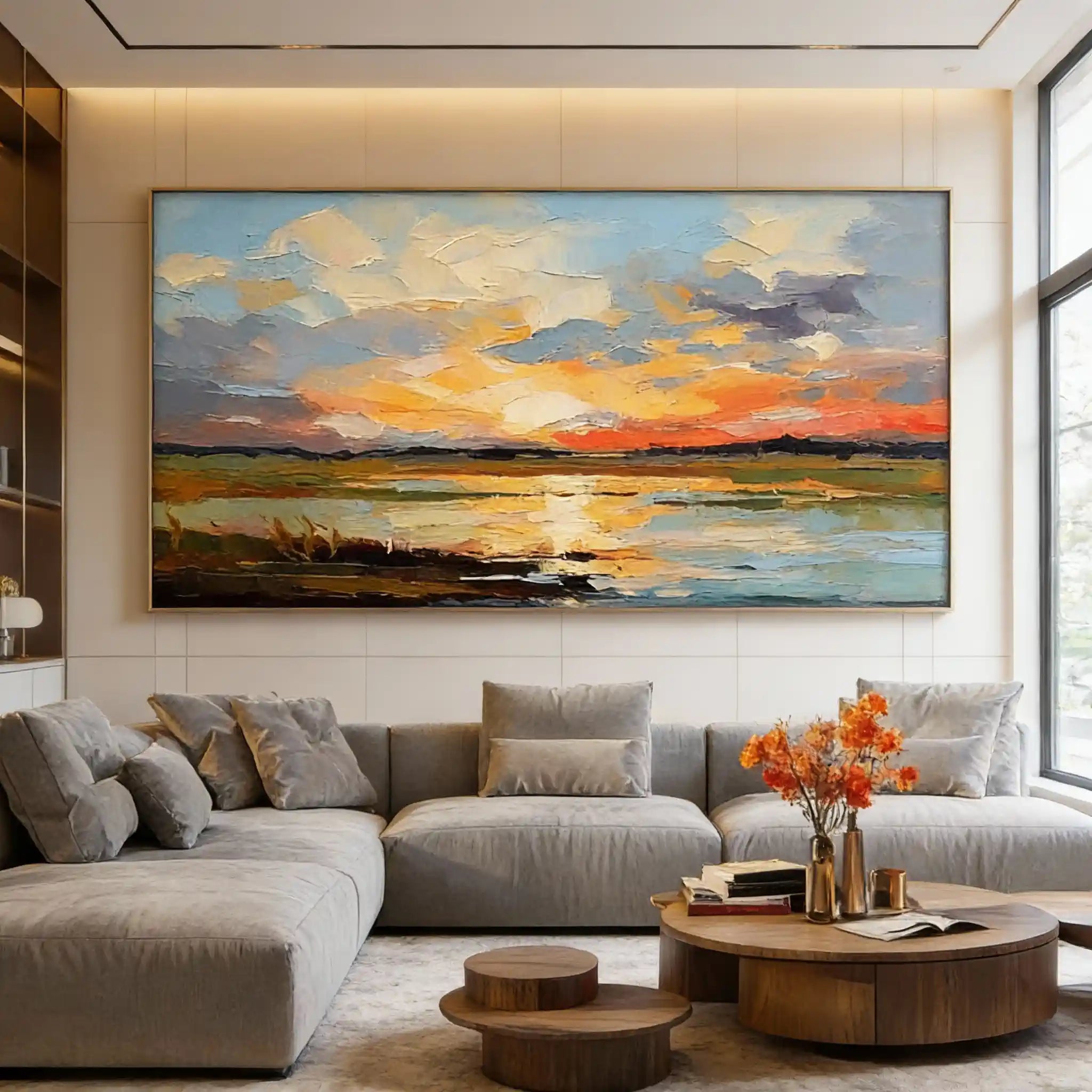 Textured Minimalist Wall Art Painting - Sunset Reflection