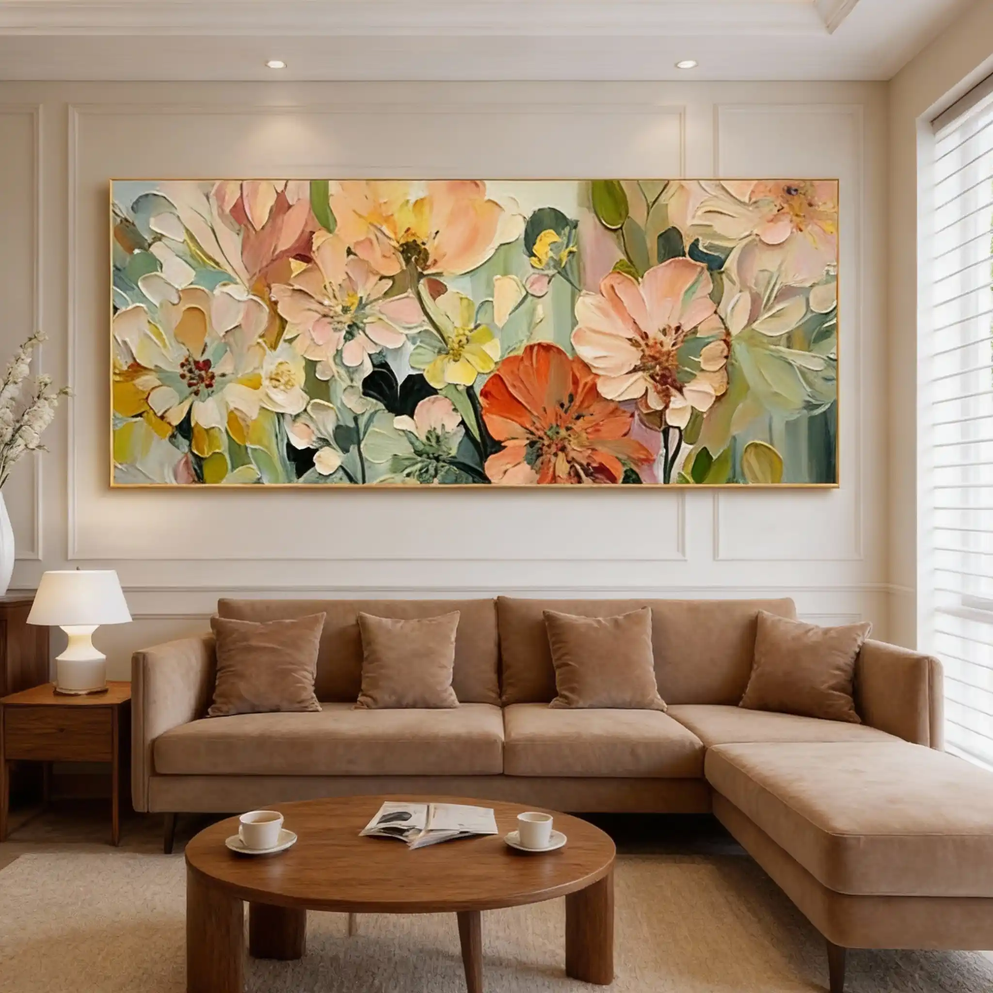 Panoramic Colorful Flower Textured Oil Painting #TX010