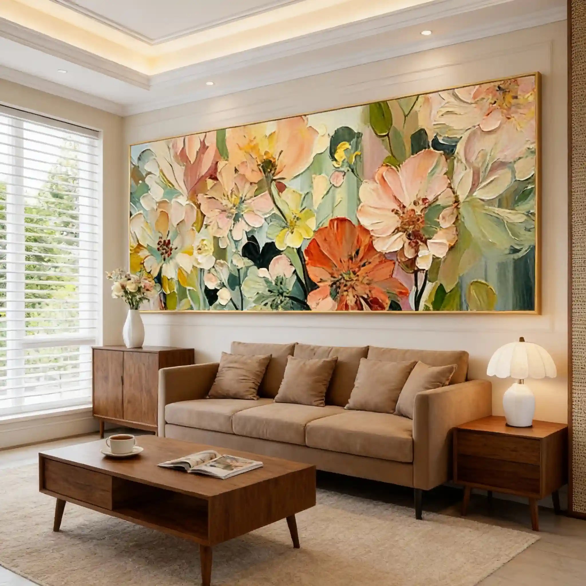 Panoramic Colorful Flower Textured Oil Painting #TX010