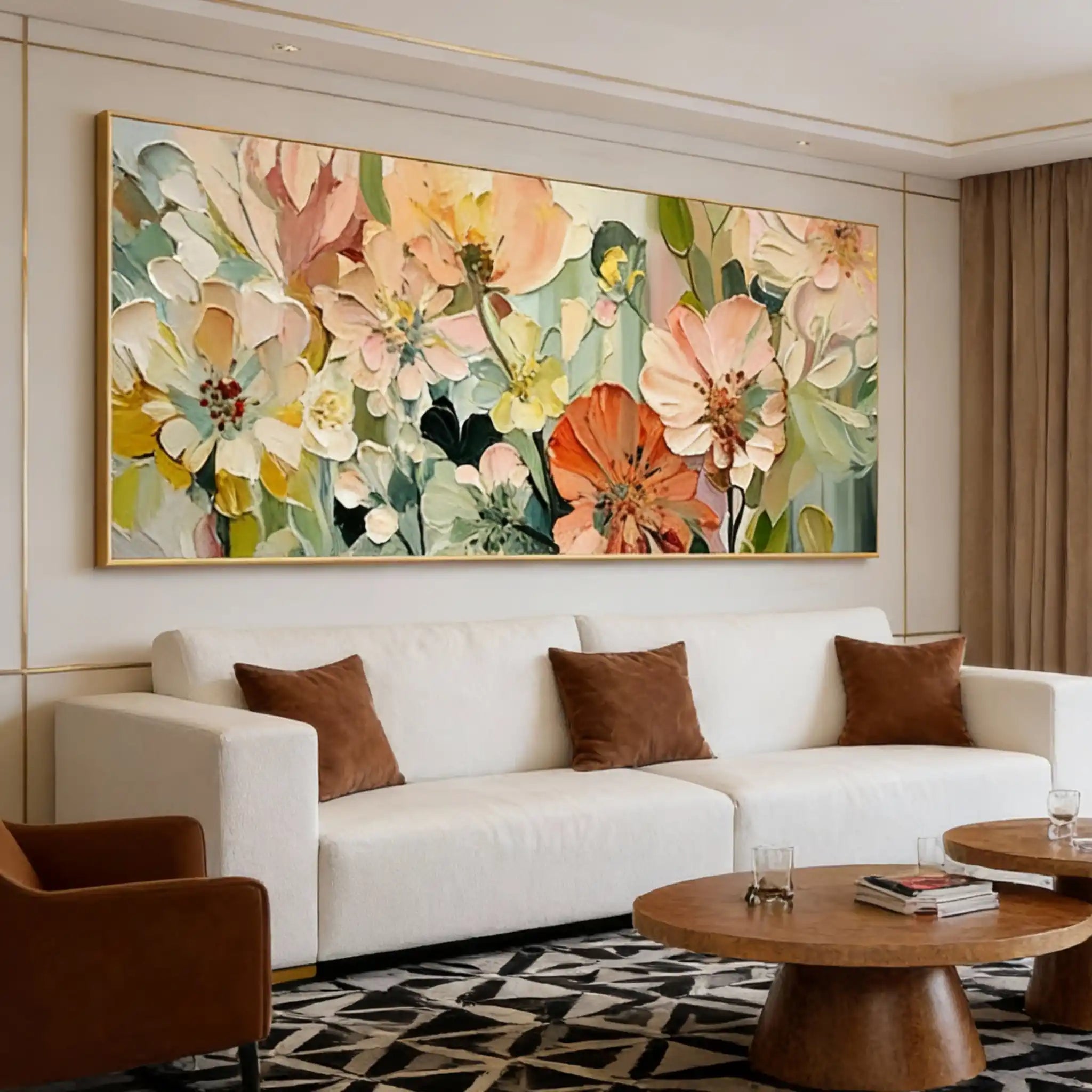 Panoramic Colorful Flower Textured Oil Painting #TX010