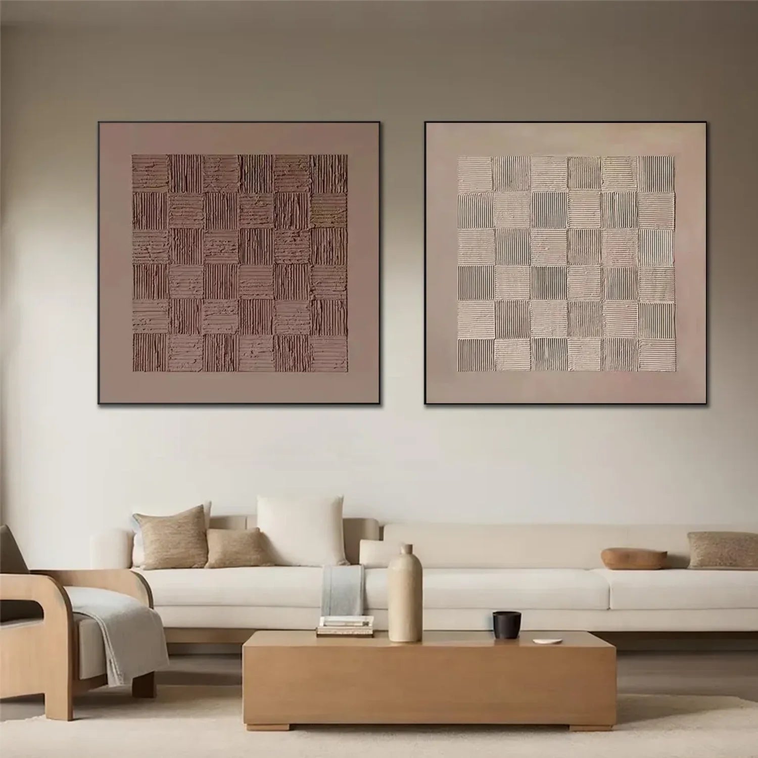 Beige and Brown Wabi Sabi Textured Canvas Art Set of 2 #WS638