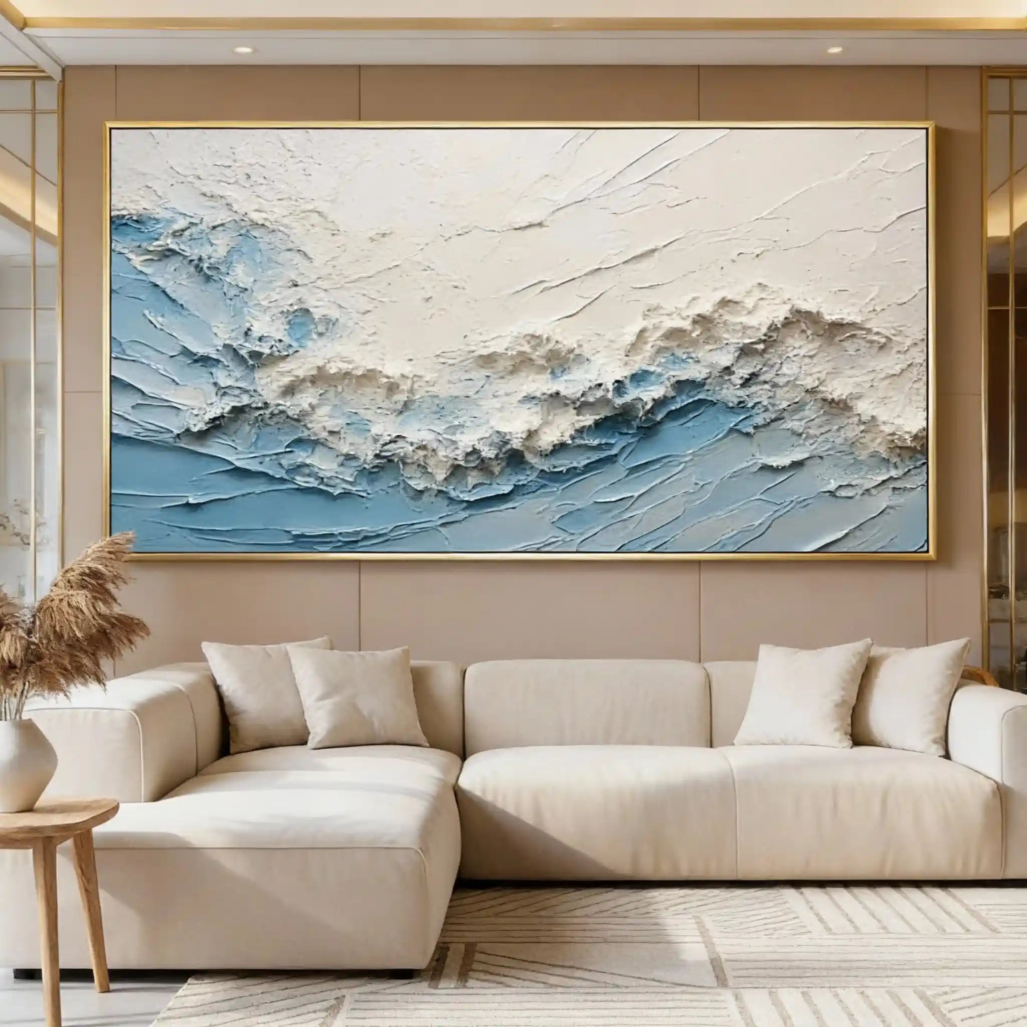 Blue & White Textured Ocean Wallart for Decor #BGM 003