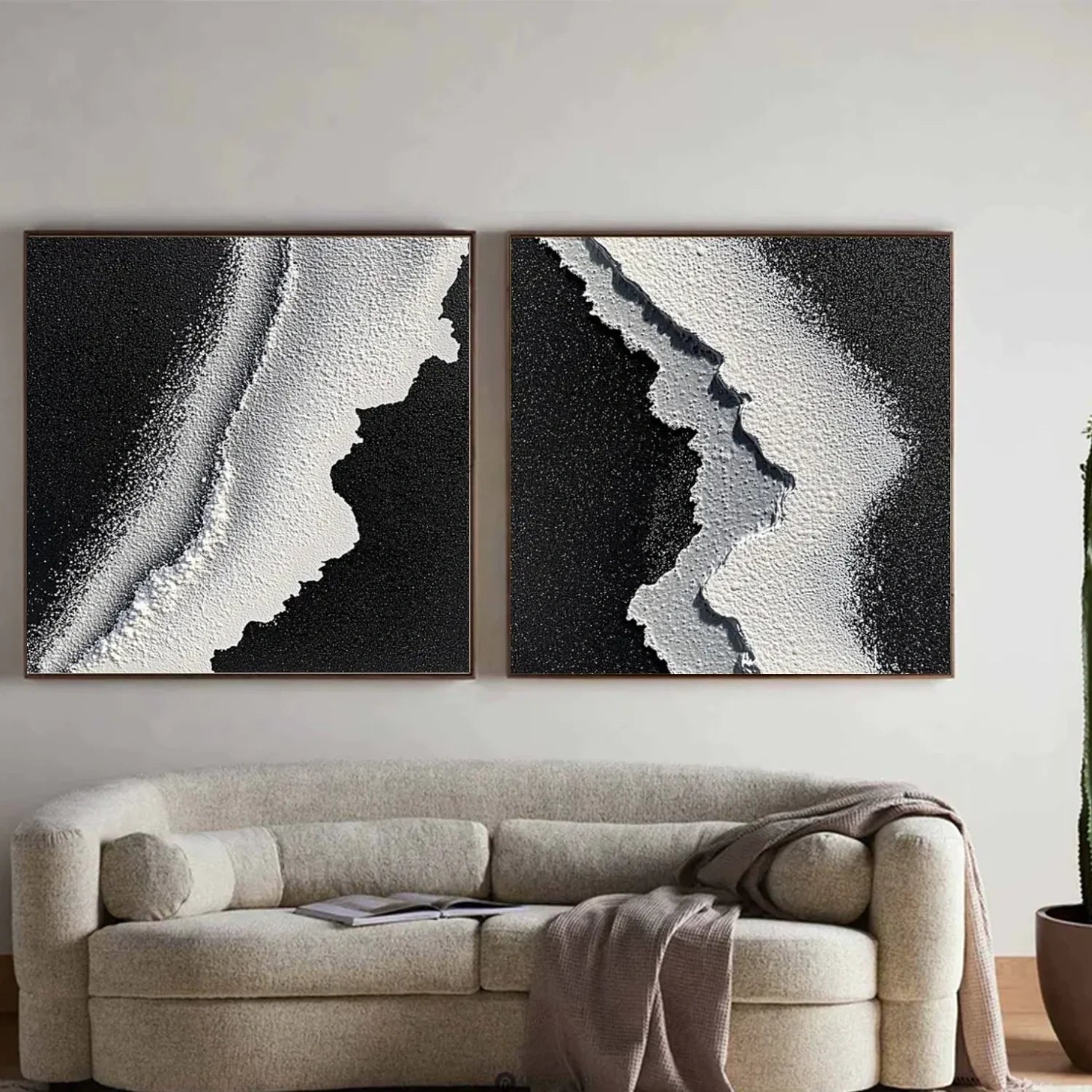 Black and White Minimalist Textured Canvas Art Set of 2 #MZ118