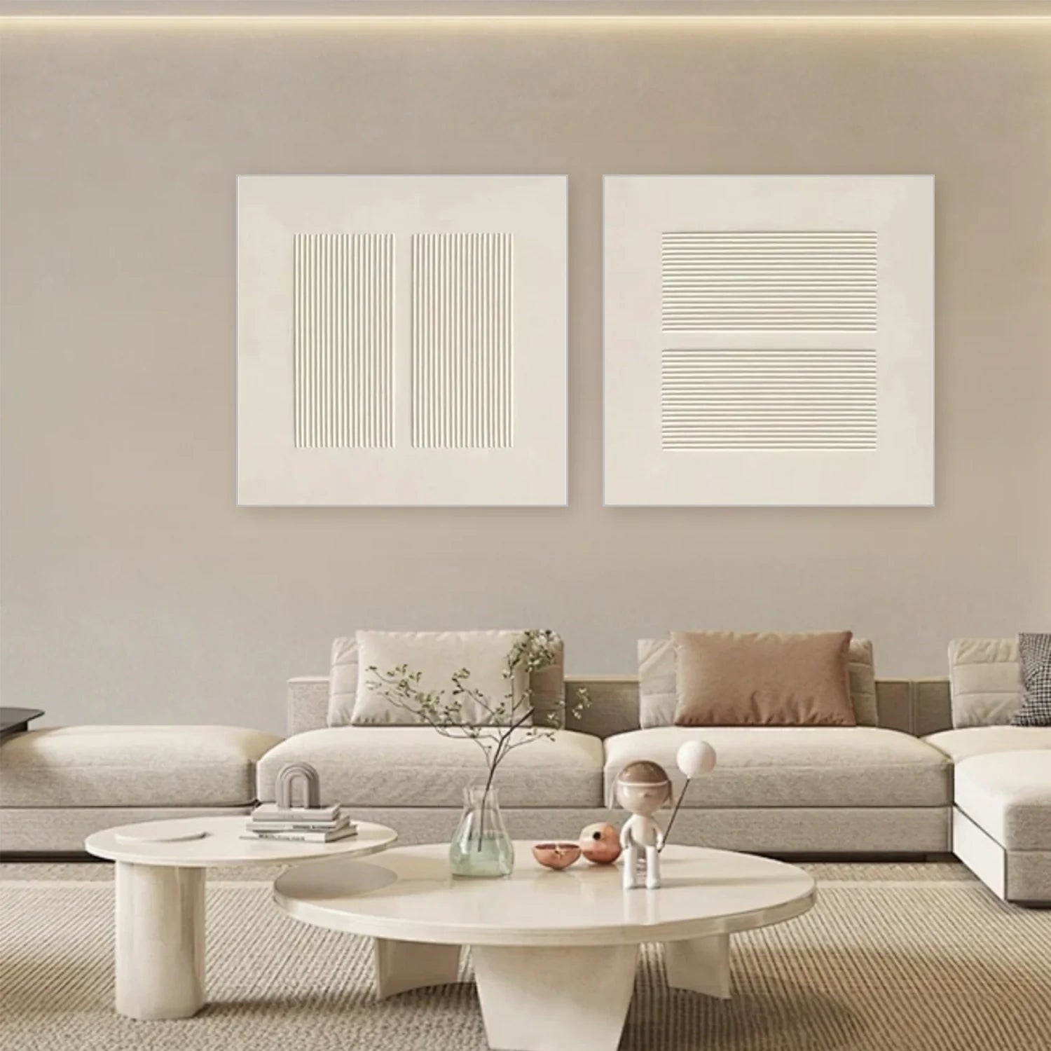 Beige Minimalist Textured Canvas Art Set of 2 #MZ108