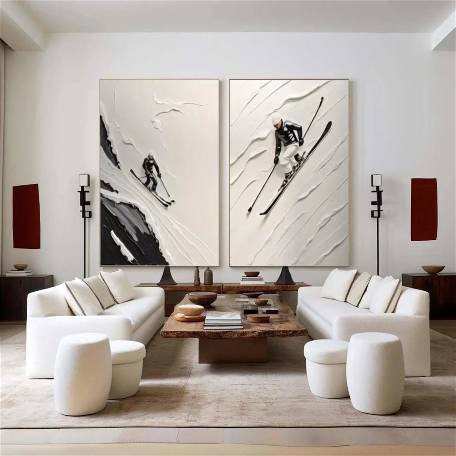 Skiing Sport Textured Wall Art Set of 2 #SA039
