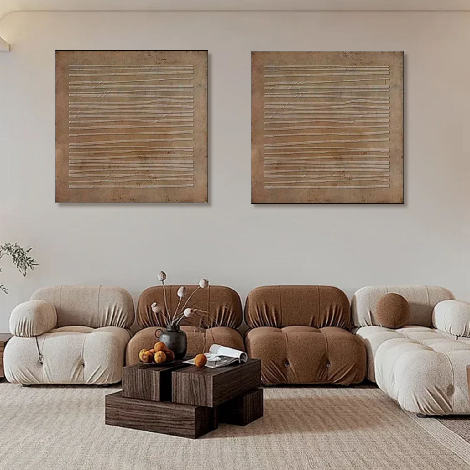 Beige and Brown Wabi Sabi Textured Canvas Art Set of 2 #WS639