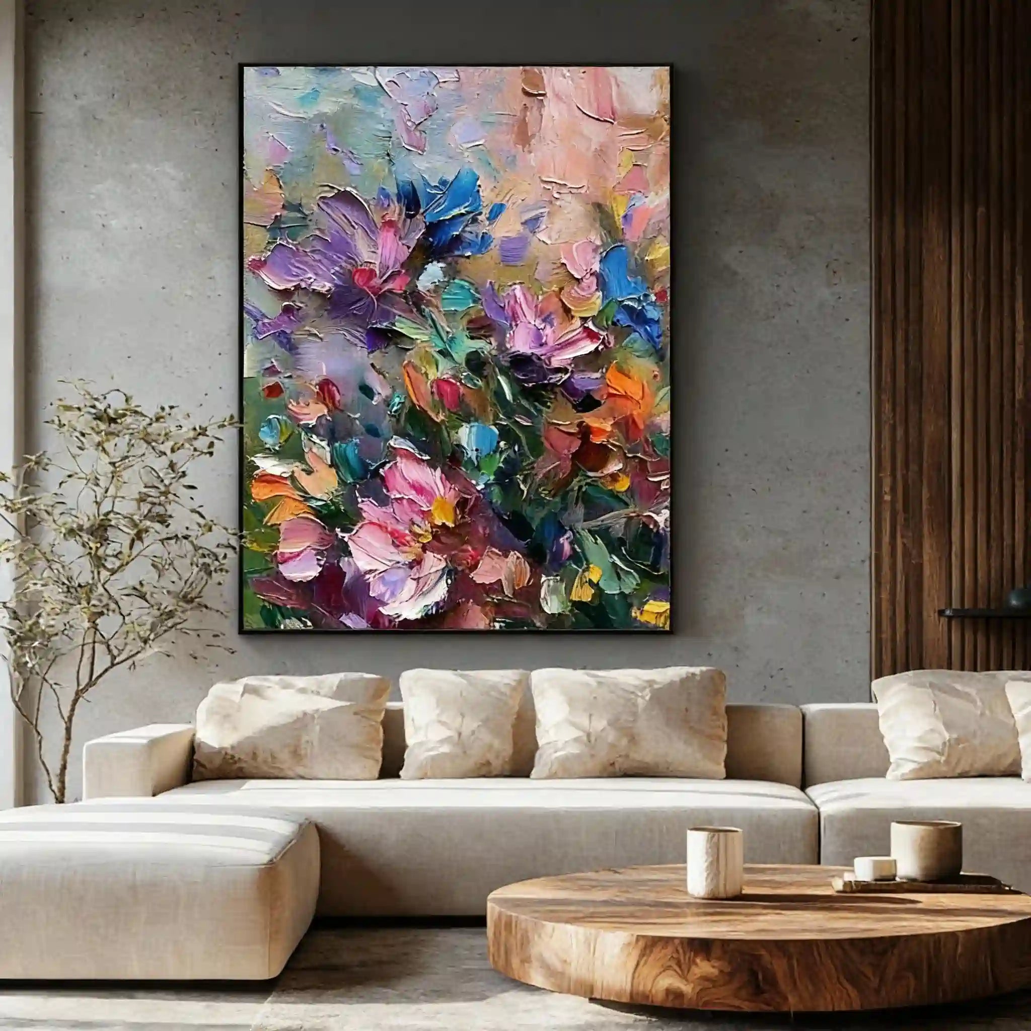 Colorful Textured Flower Vibrant Floral Oil Painting