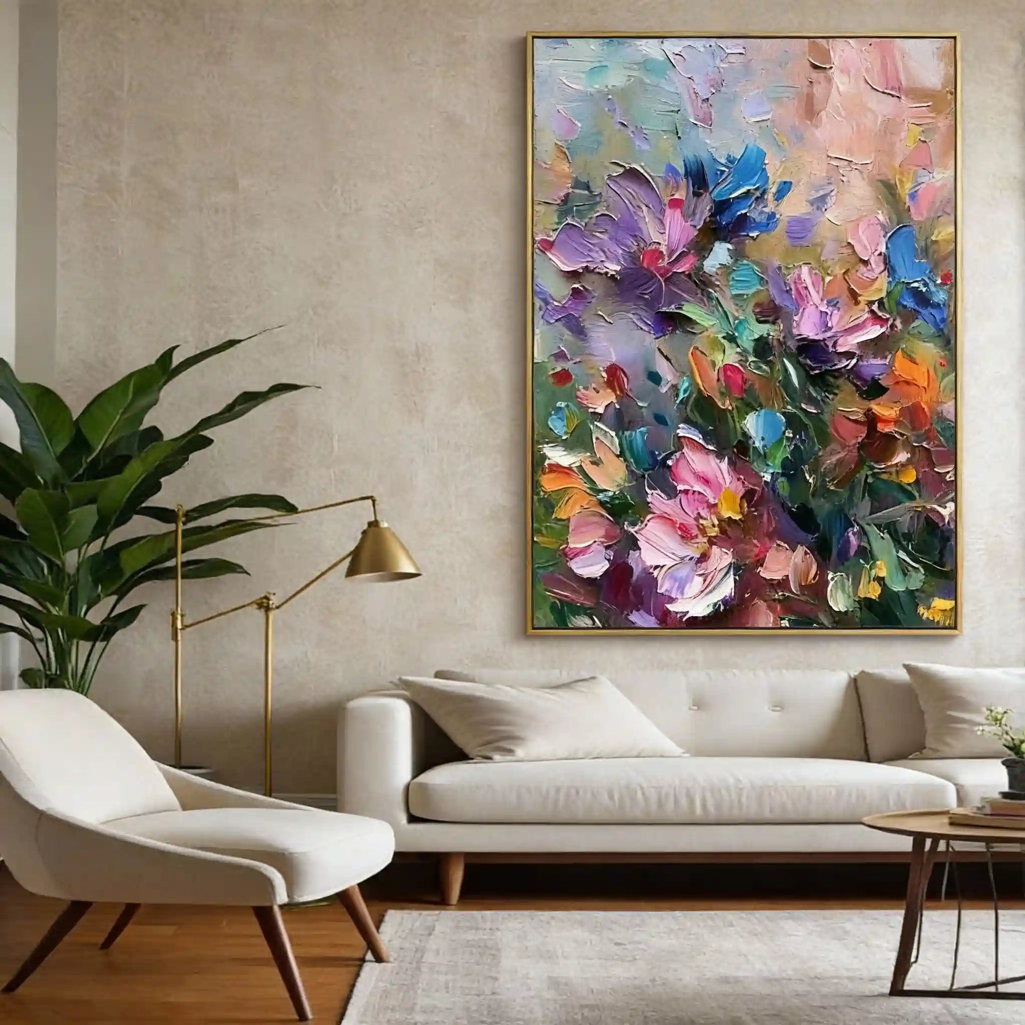 Colorful Textured Flower Vibrant Floral Oil Painting