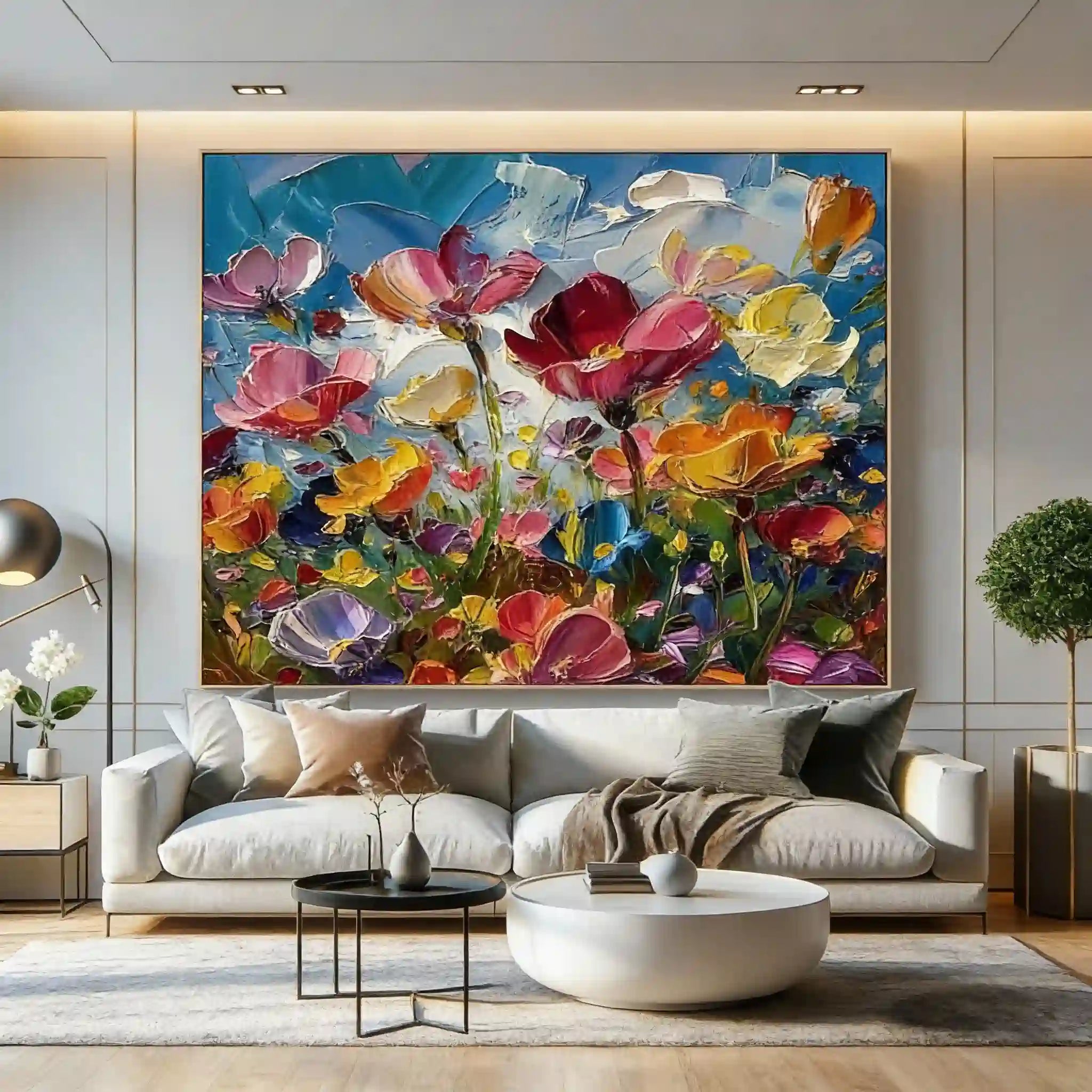 Colorful Textured Floral Oil Painting - Vivid Garden