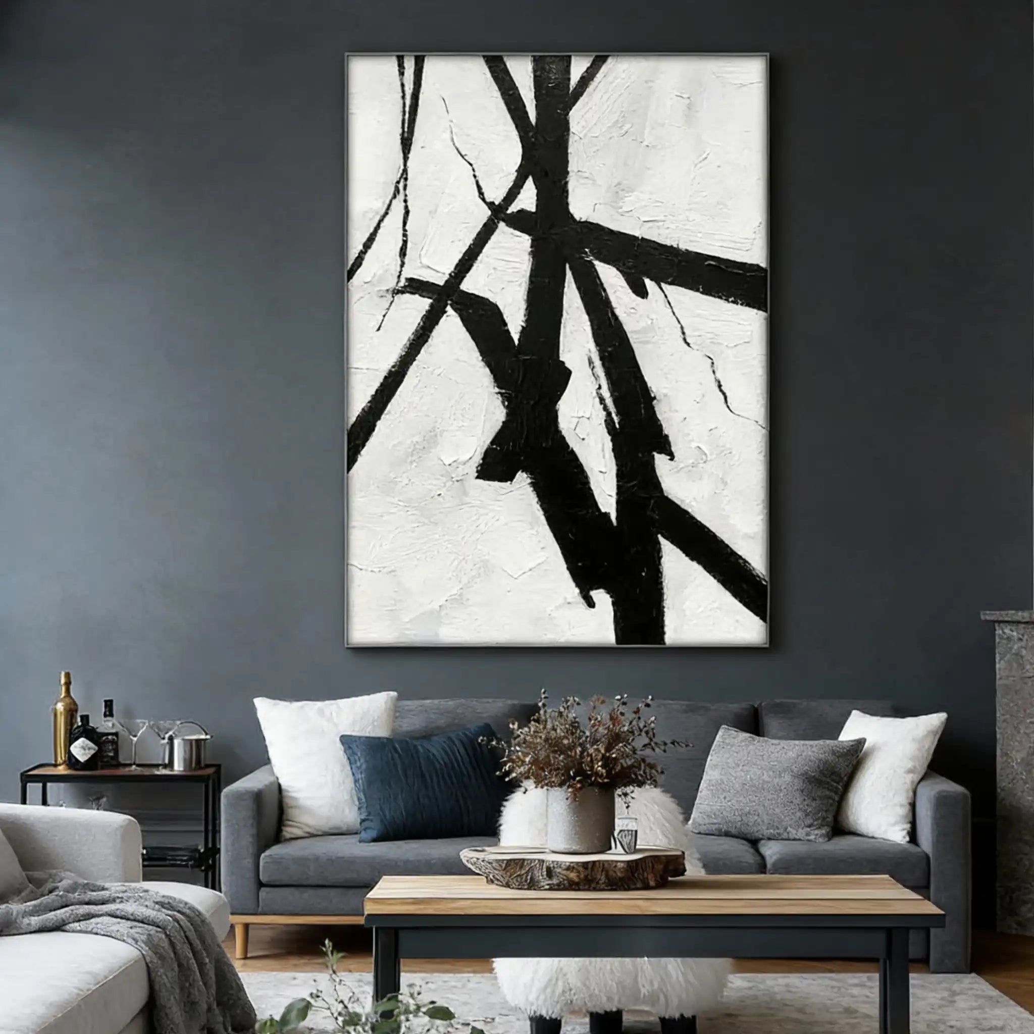 Black & White Abstract Textured Wall Painting #BW 091