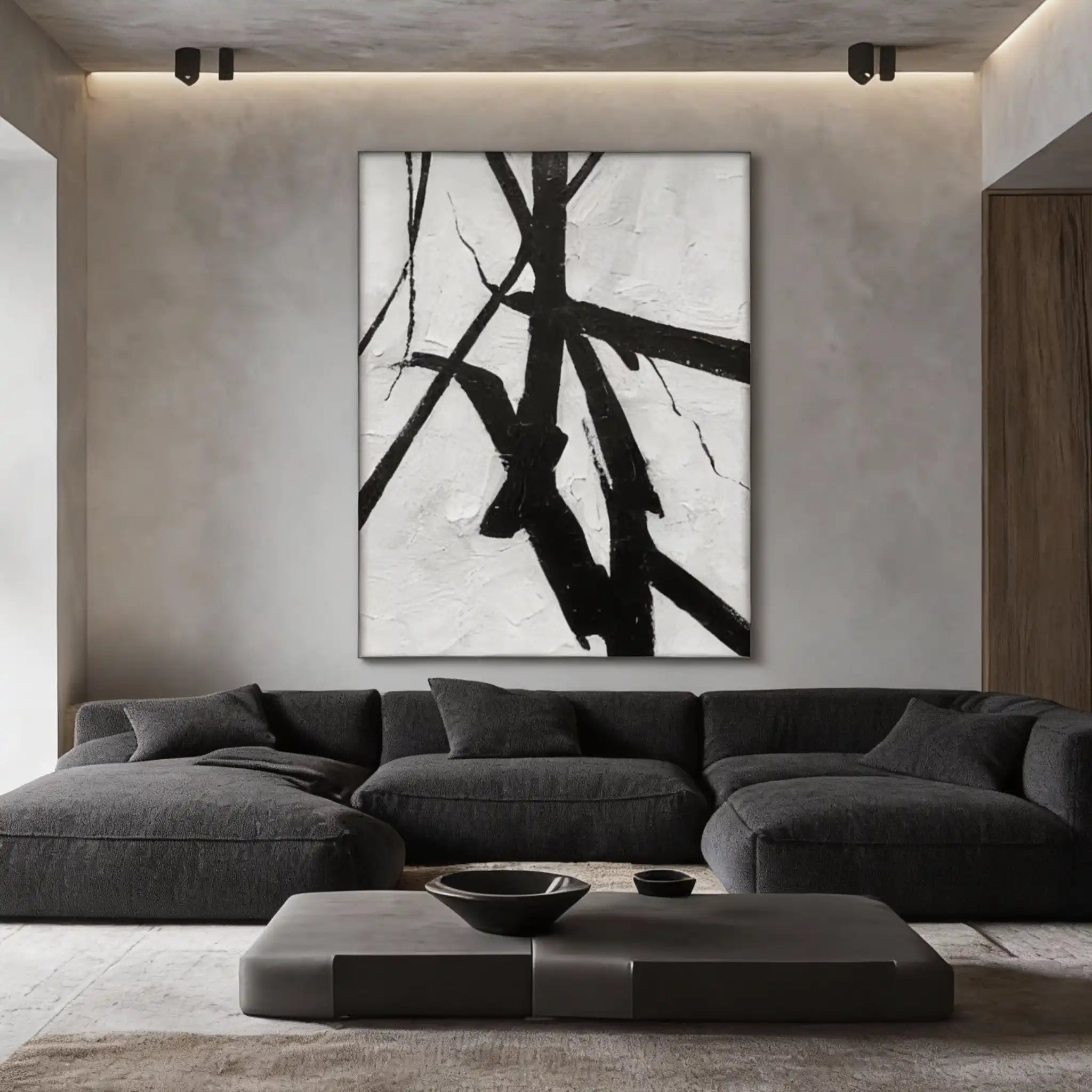 Black & White Abstract Textured Wall Painting #BW 091